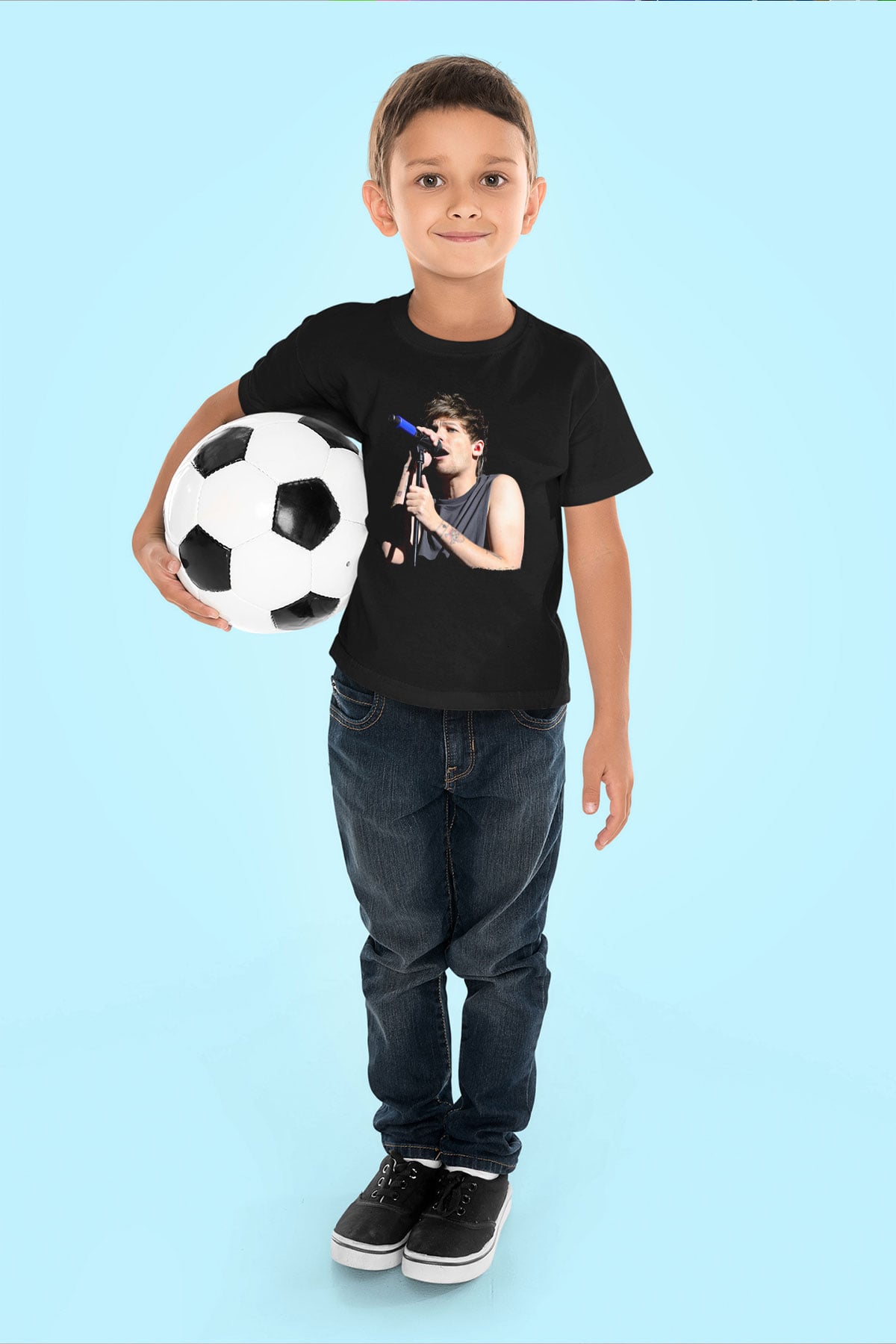 Louis Tomlinson Baskılı Unisex Siyah Çocuk Tişört - Tshirt