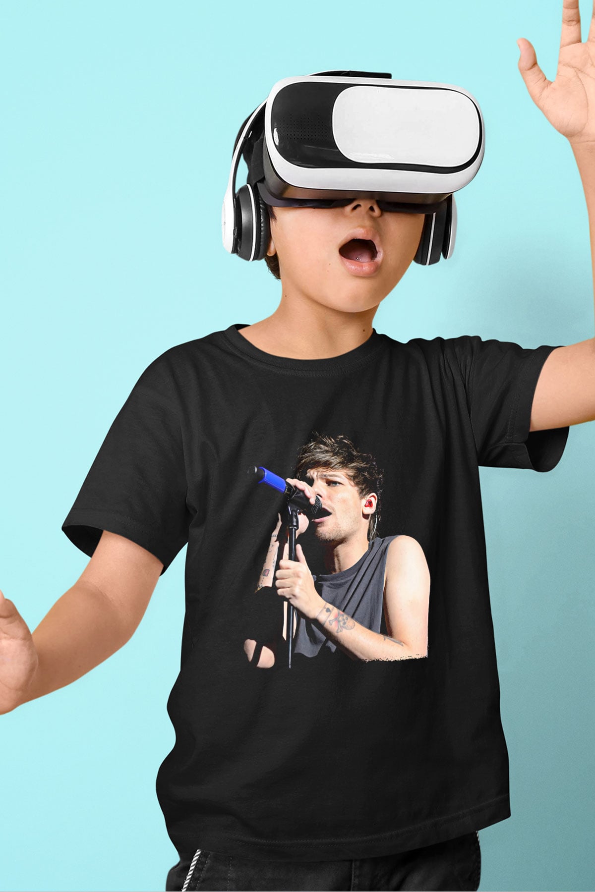 Louis Tomlinson Baskılı Unisex Siyah Çocuk Tişört - Tshirt