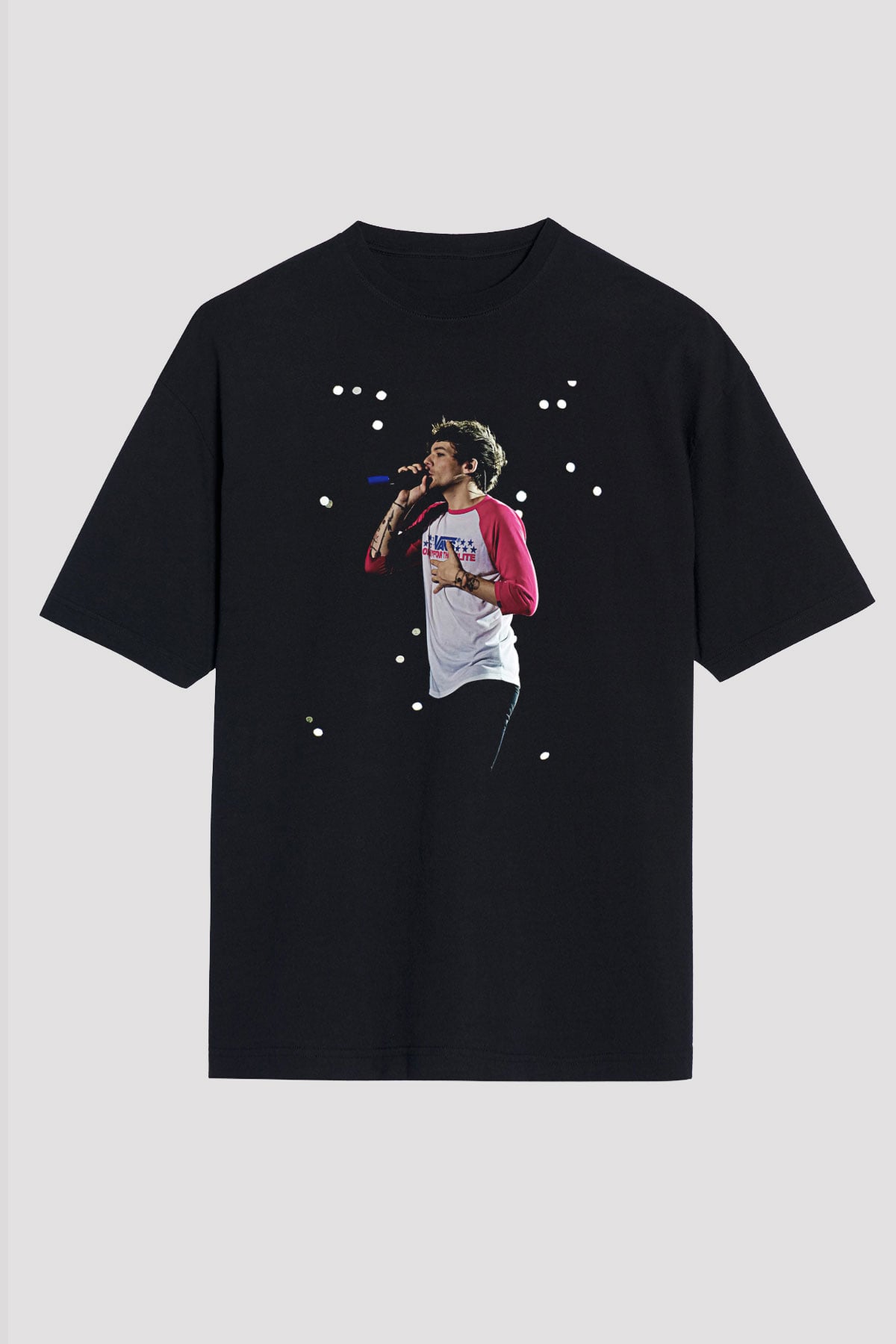 Louis Tomlinson Baskılı Unisex Siyah Oversize Tişört - Tshirt