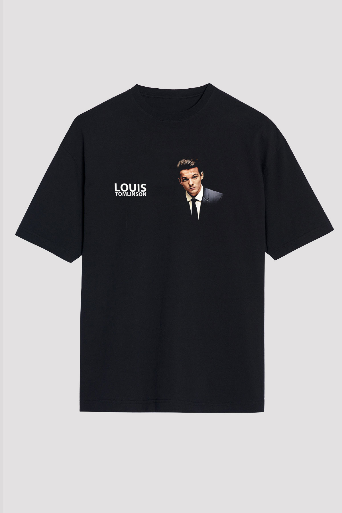 Louis Tomlinson Baskılı Unisex Siyah Oversize Tişört - Tshirt