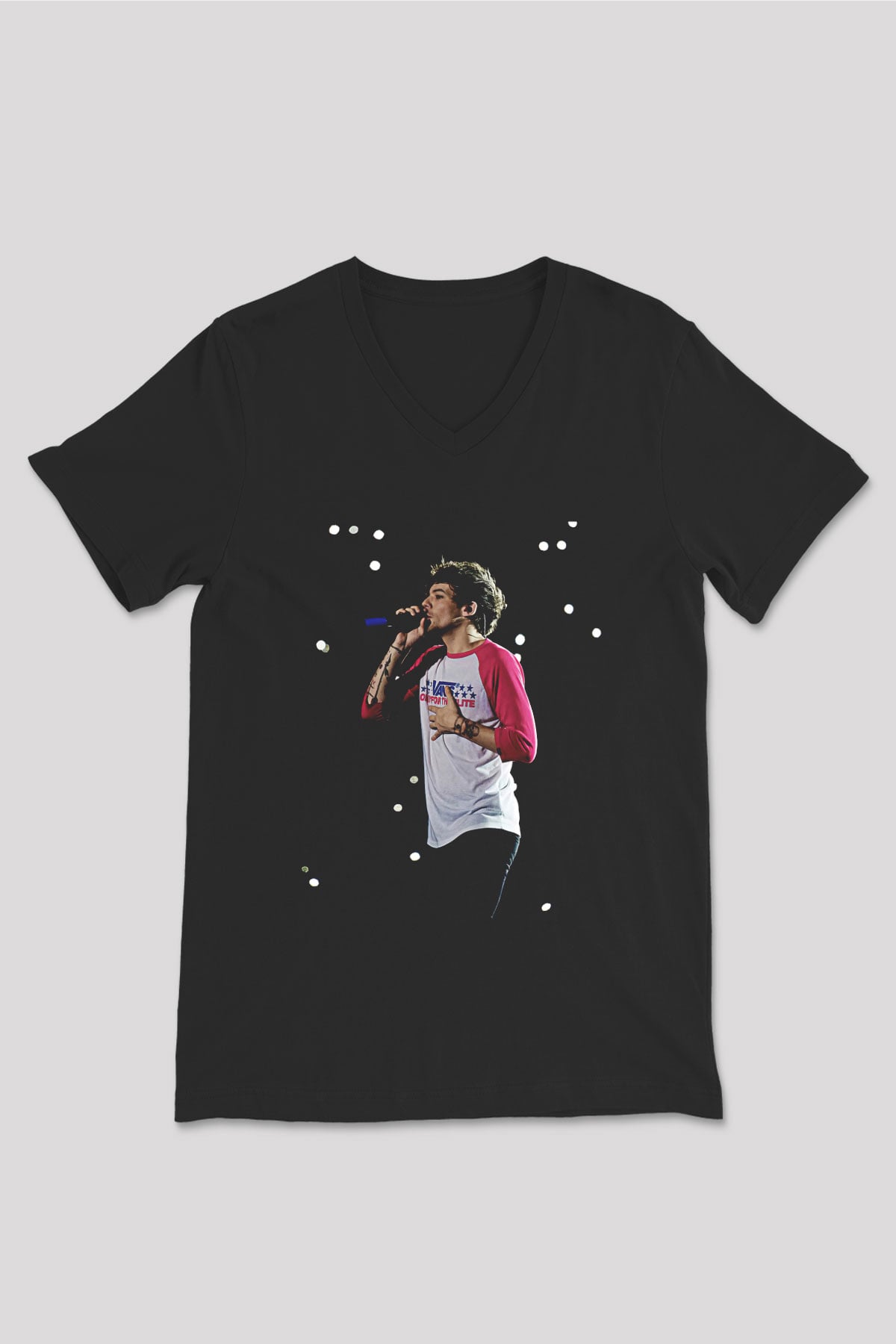 Louis Tomlinson Baskılı Unisex Siyah V Yaka Tişört - Tshirt