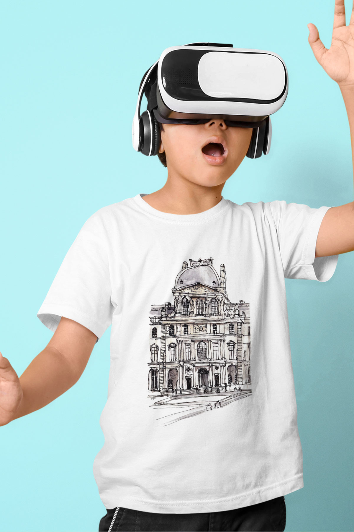 Louvre Müzesi Baskılı Beyaz Unisex Çocuk Tişört