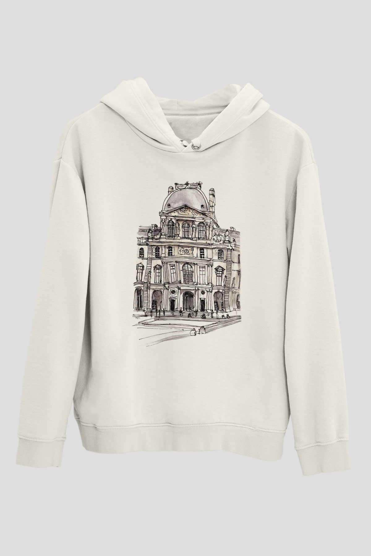 Louvre Müzesi Beyaz Unisex Kapşonlu Sweatshirt