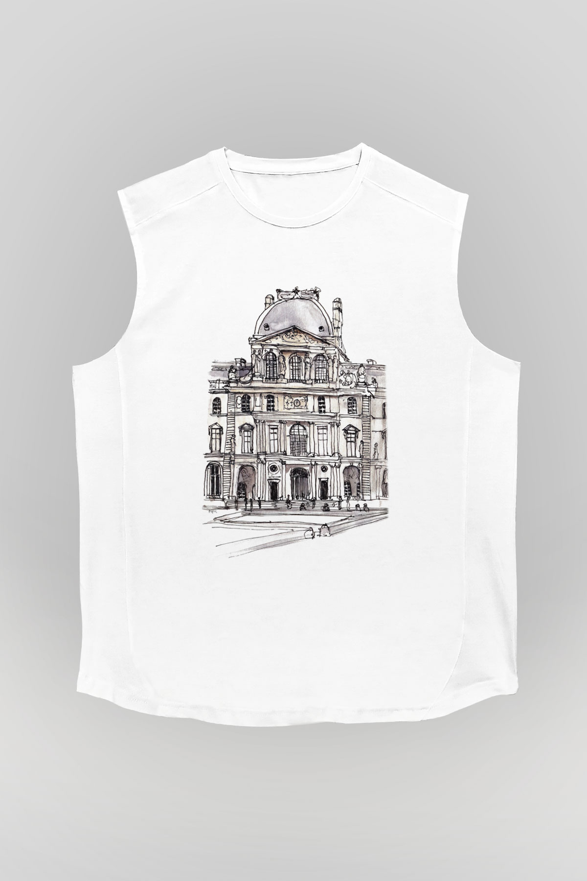 Louvre Müzesi Beyaz Unisex Kolsuz Tişört