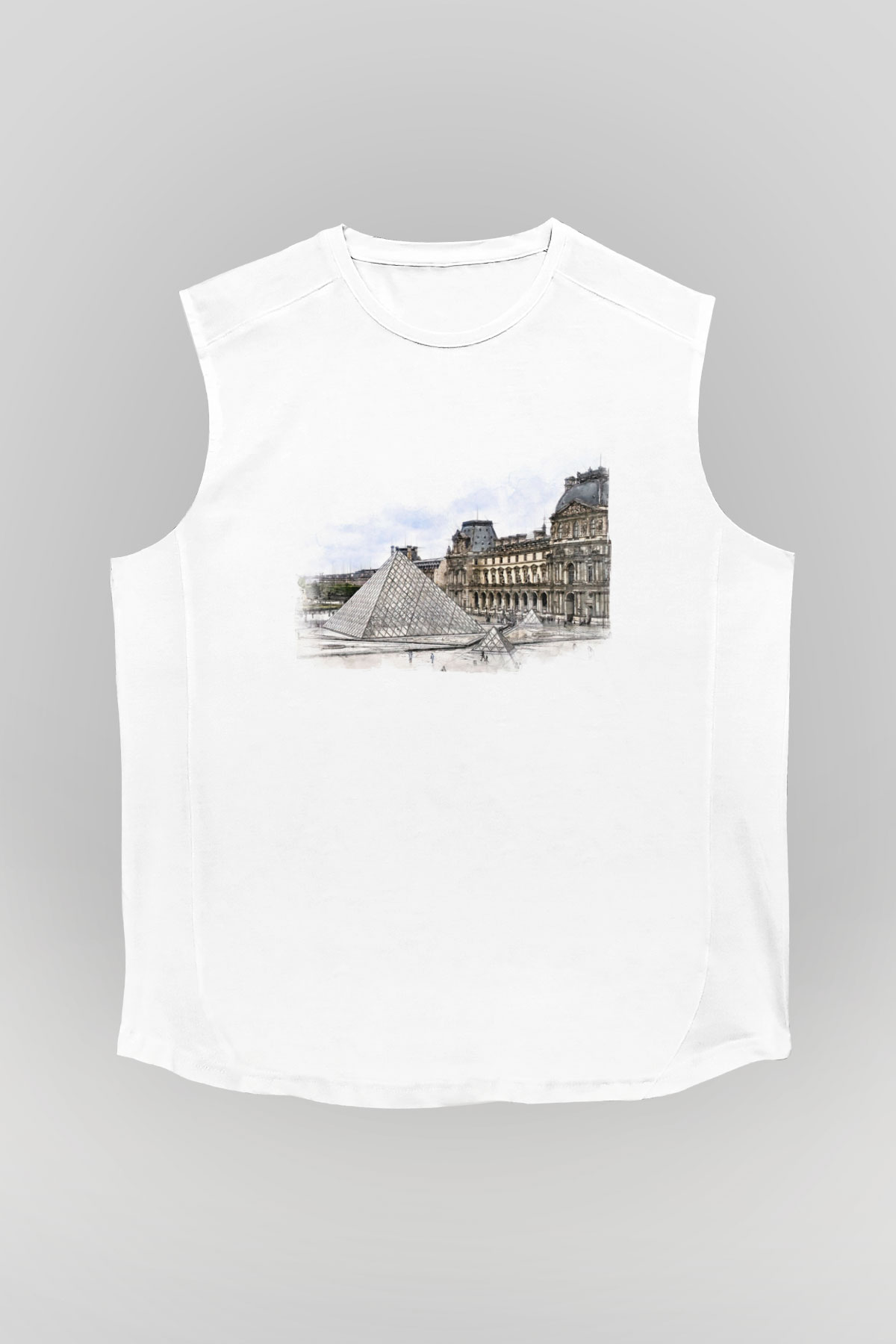 Louvre Müzesi Beyaz Unisex Kolsuz Tişört