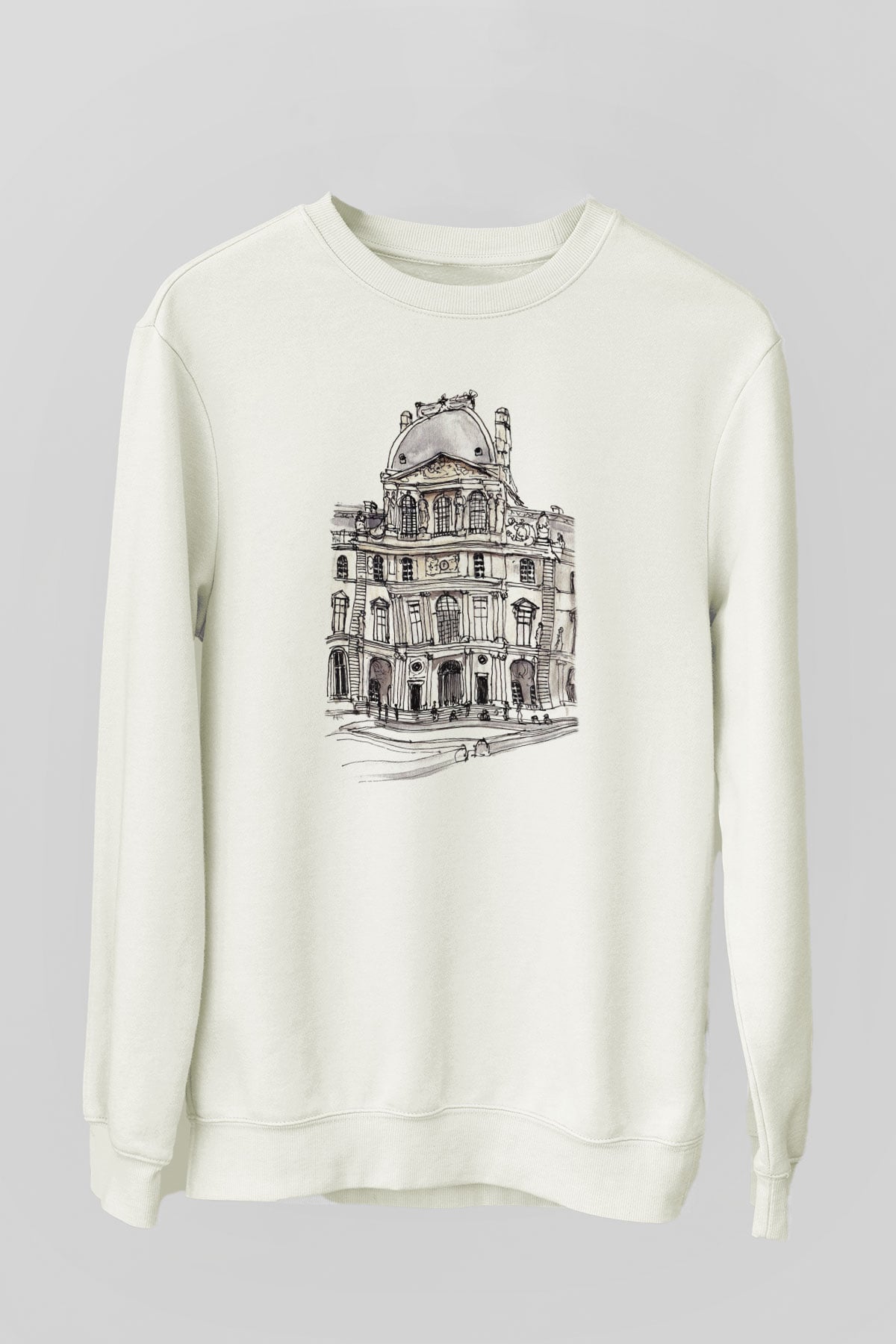 Louvre Müzesi Beyaz Unisex Sweatshirt