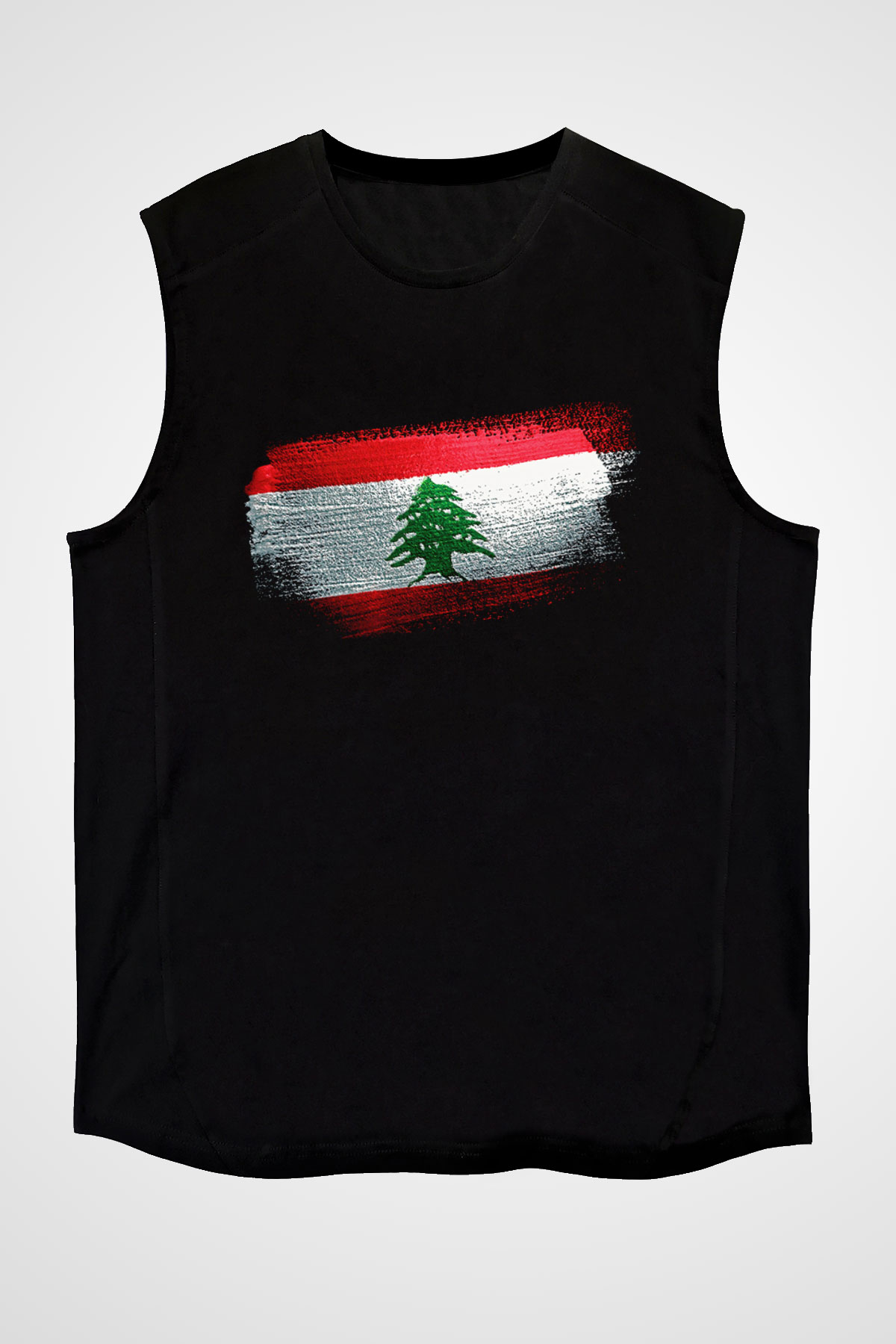Lübnan - Lebanon Bayrağı Baskılı Unisex Siyah Kolsuz Tişört
