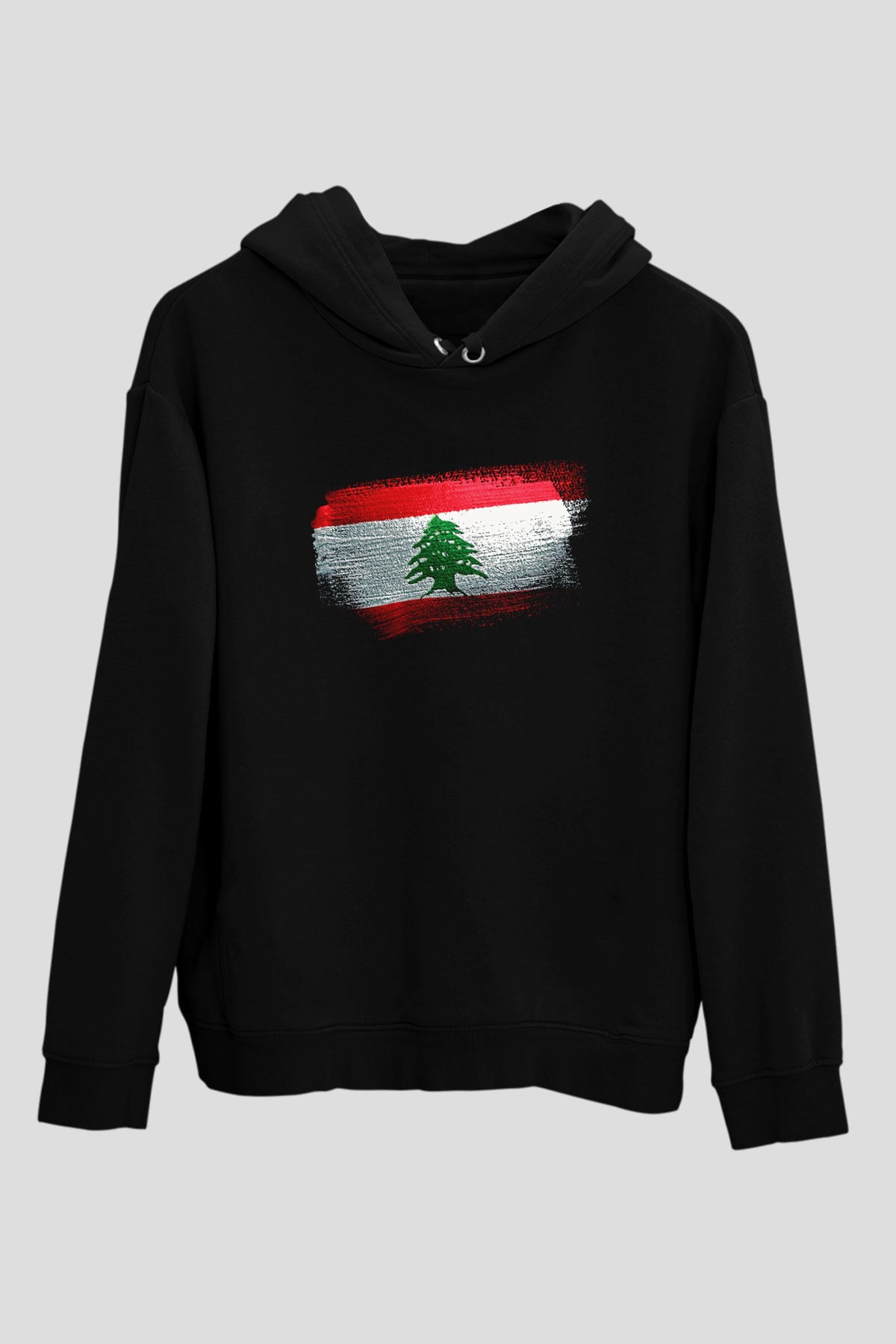 Lübnan - Lebanon Bayrağı Baskılı Unisex Siyah Kapüşonlu Sweatshirt