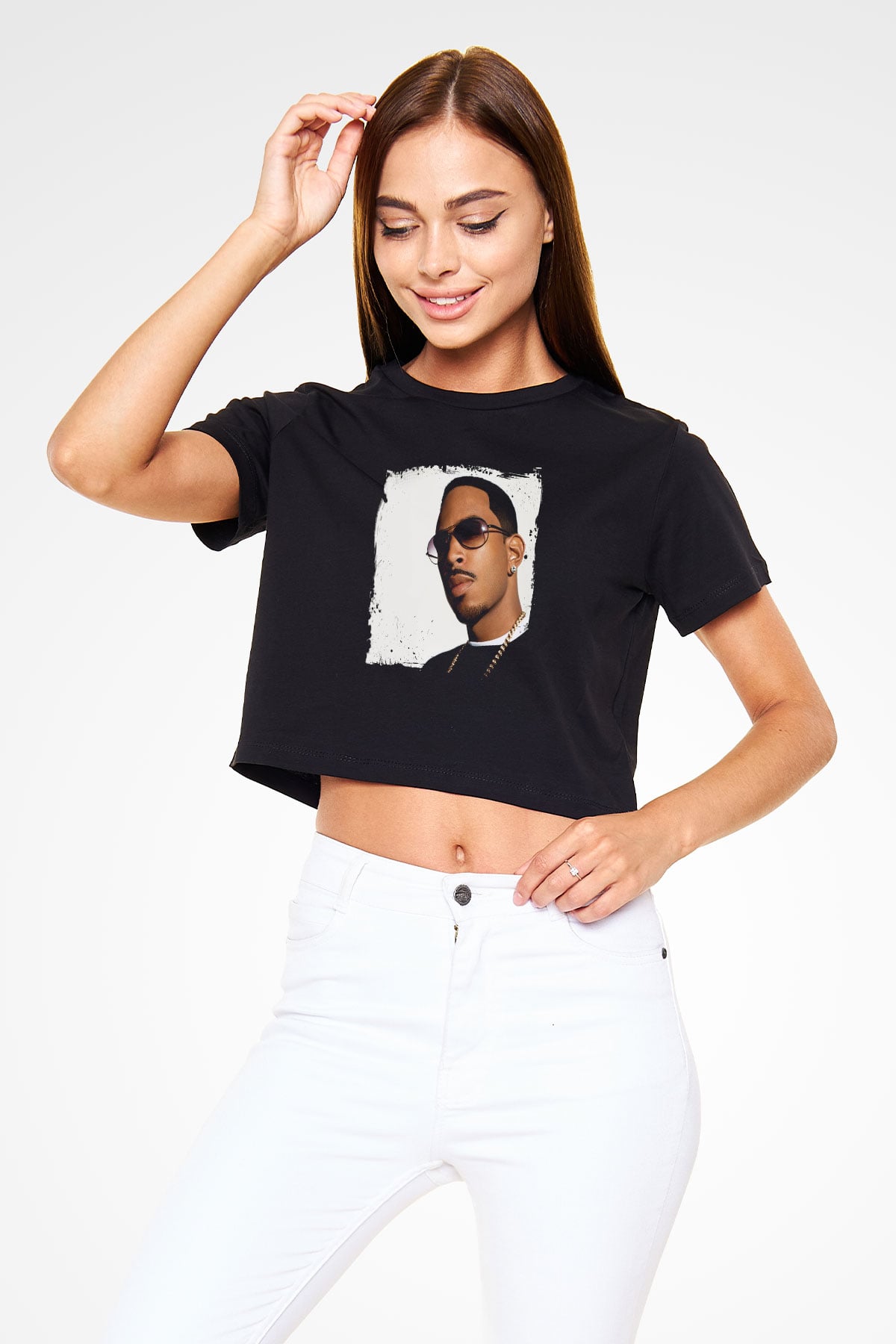 Ludacris Baskılı Crop Top Siyah Kadın Tişört