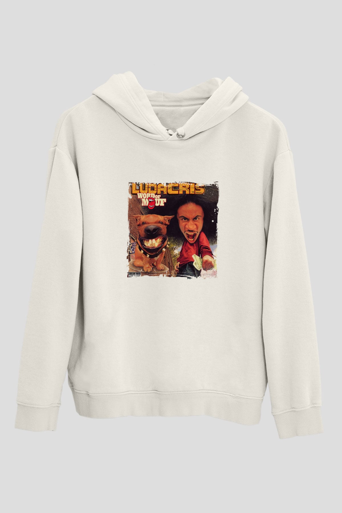 Ludacris Baskılı Unisex Beyaz Kapüşonlu Sweatshirt