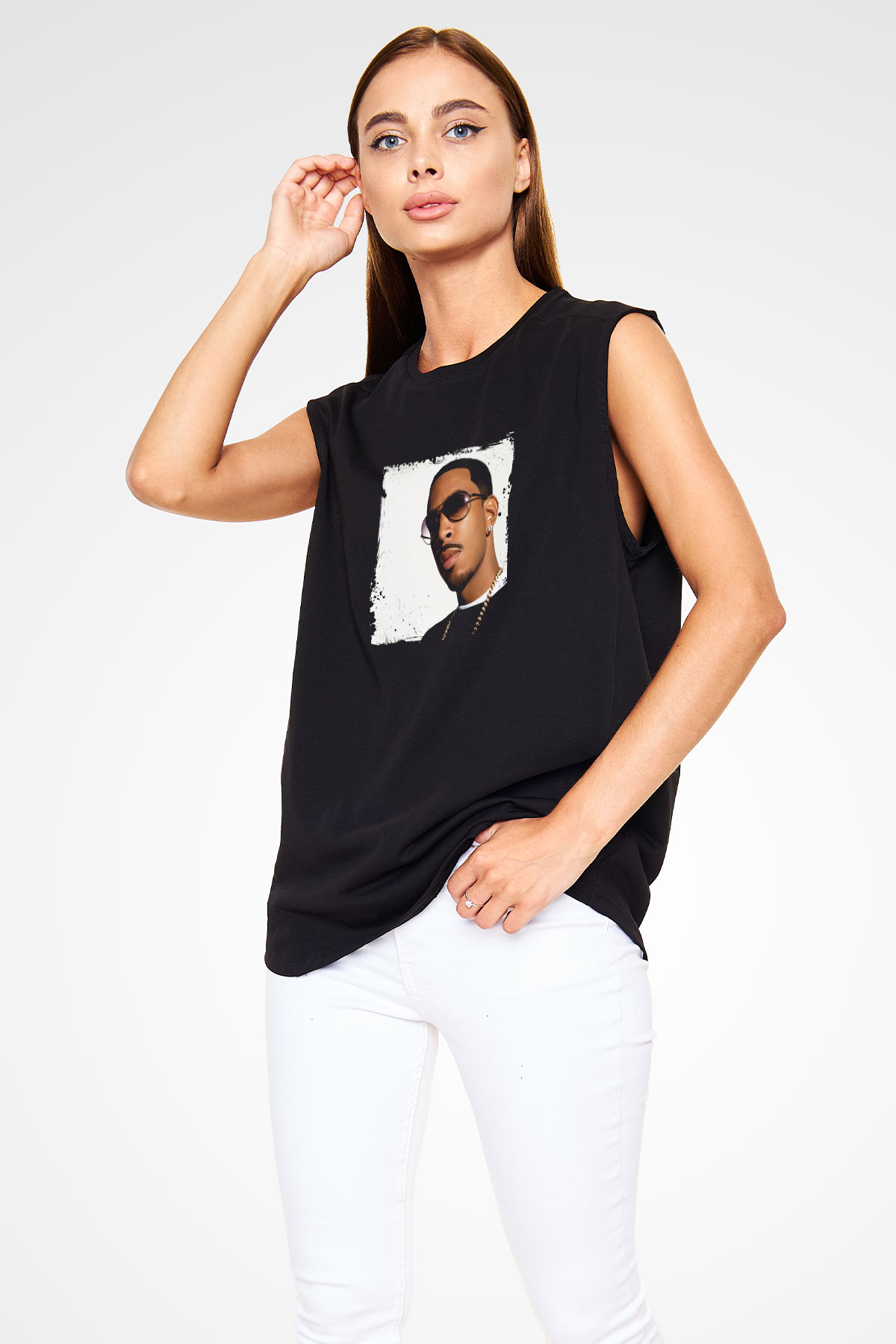 Ludacris Baskılı Unisex Siyah Kolsuz Tişört