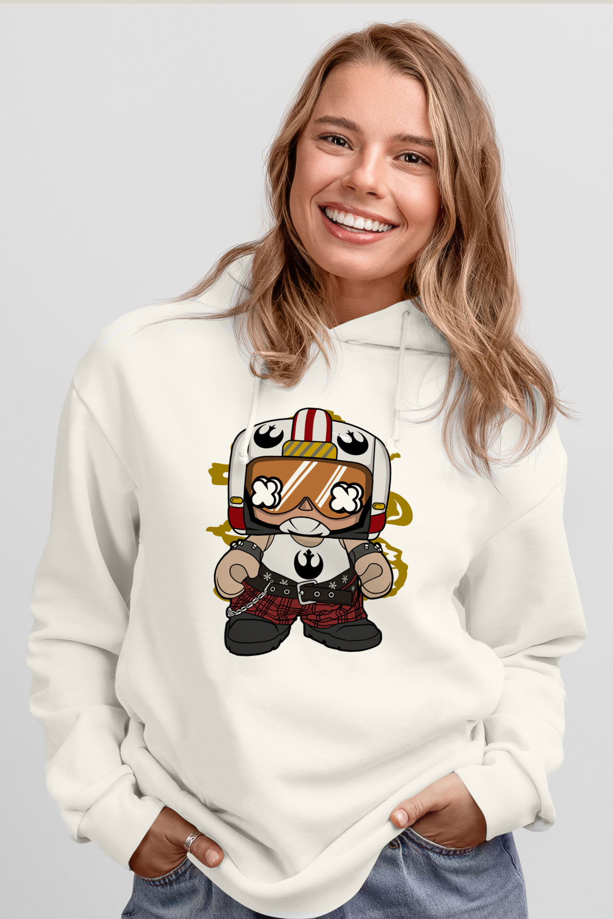 Luke Skypunk Baskılı Beyaz Unisex Hoodie