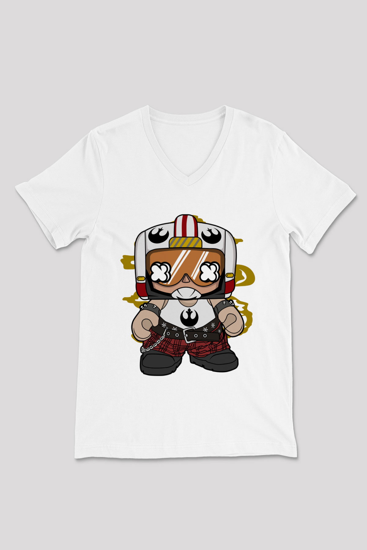 Luke Skypunk Baskılı Beyaz Unisex V Yaka Tişört