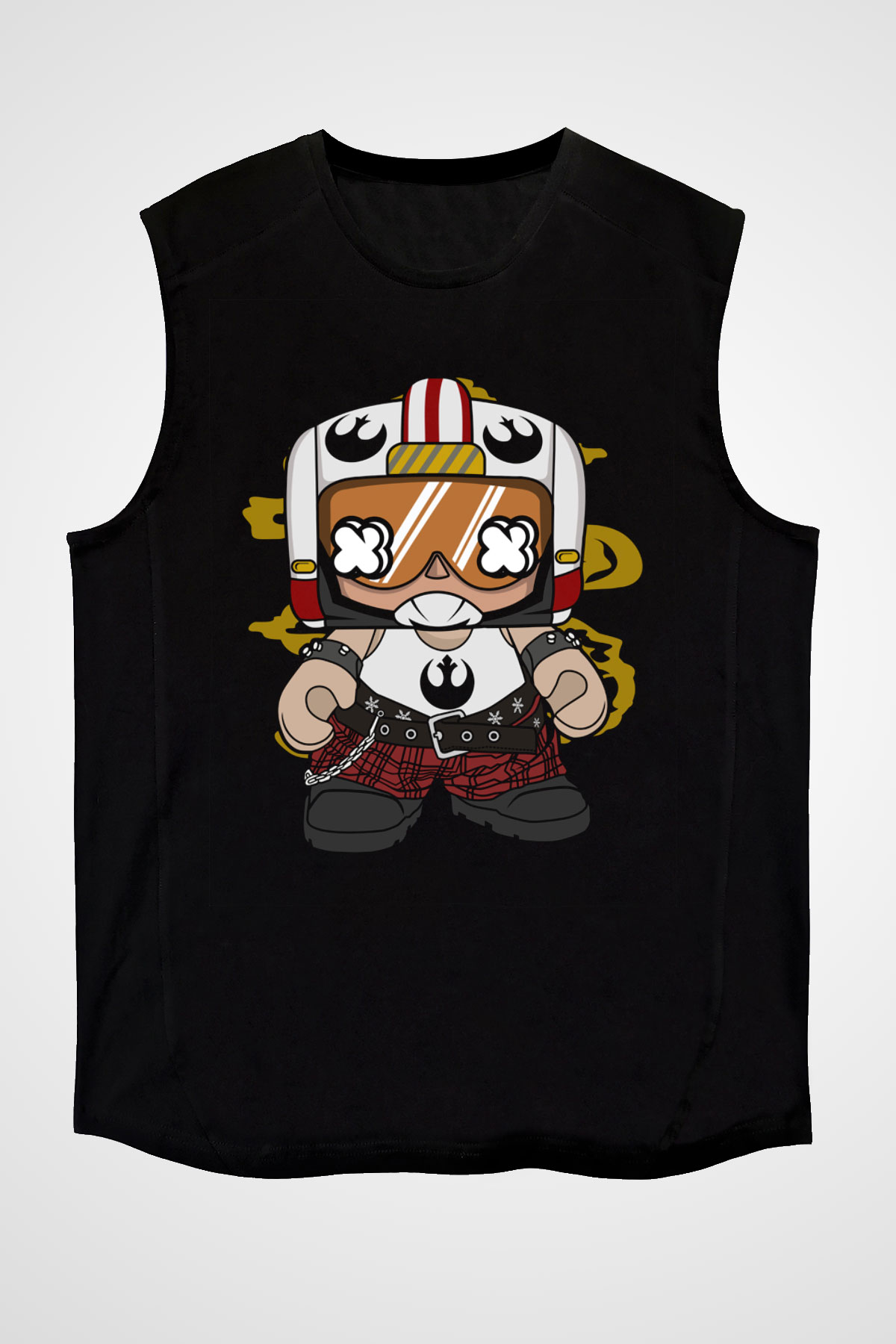 Luke Skypunk Baskılı Siyah Unisex Kolsuz Tişört