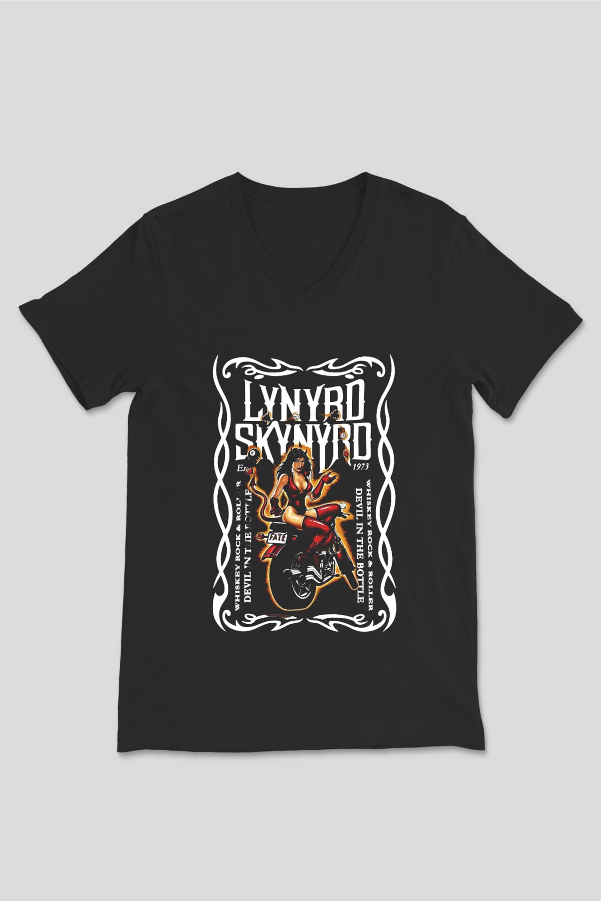 Lynyrd Skynyrd Siyah Unisex V Yaka Tişört T-Shirt