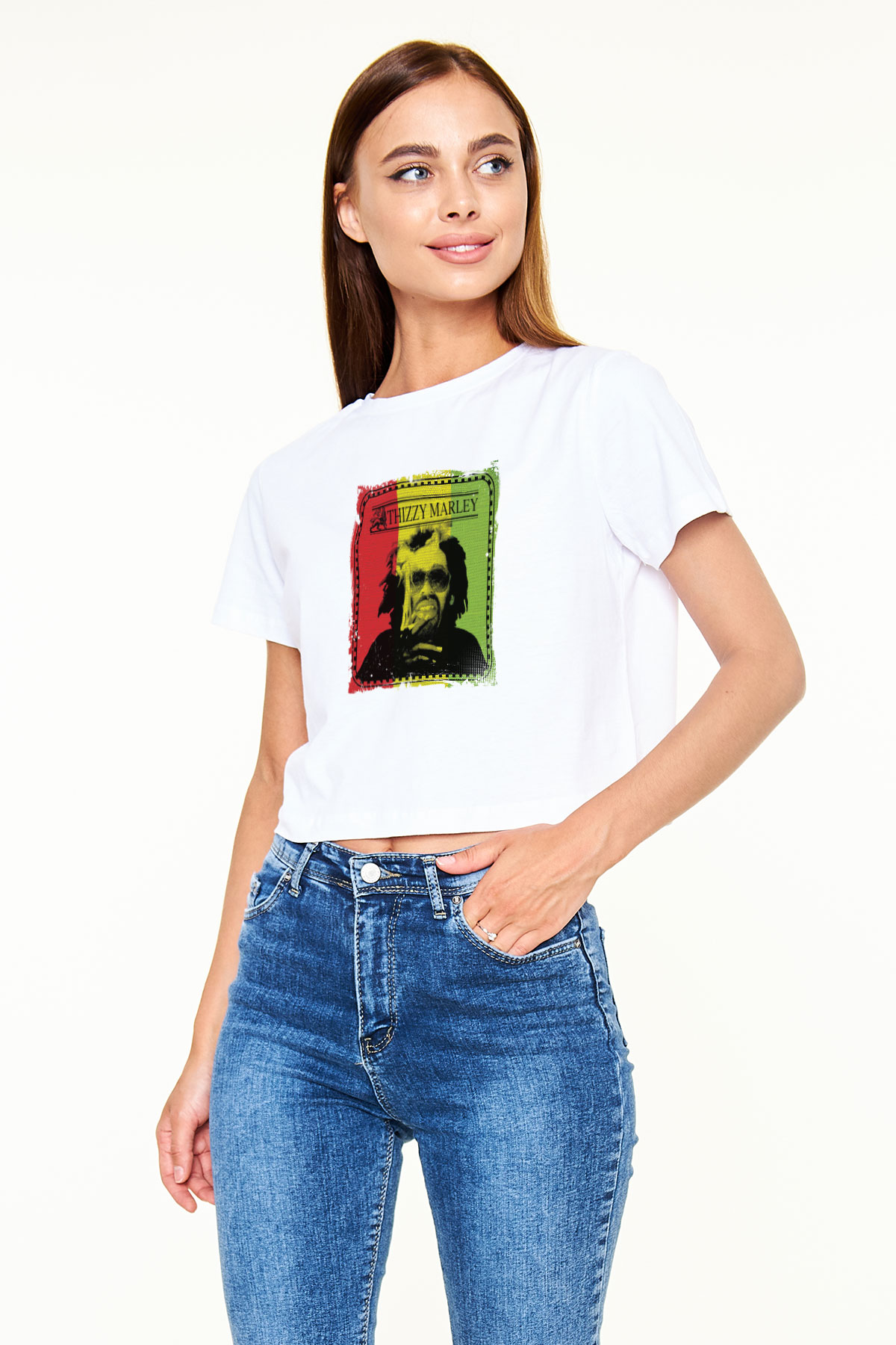 Mac Dre Baskılı Beyaz Kadın Crop Top Tişört