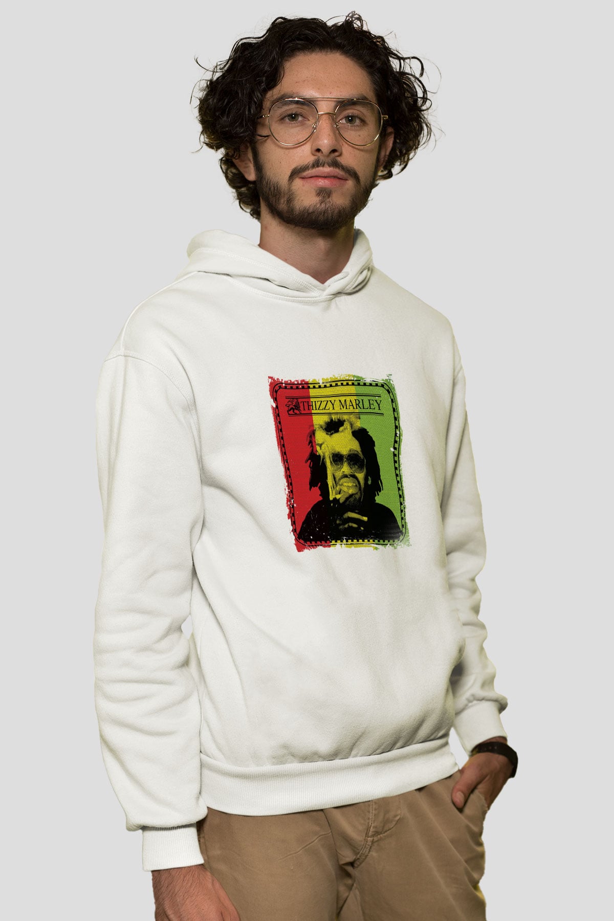 Mac Dre Baskılı Unisex Beyaz Kapüşonlu Sweatshirt