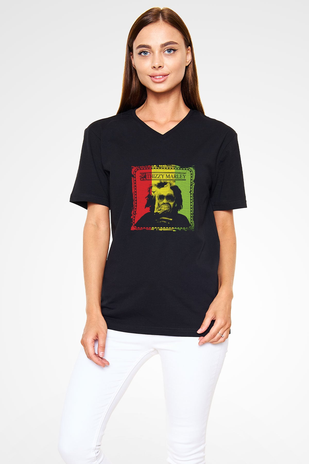 Mac Dre Baskılı Unisex Siyah V Yaka Tişört