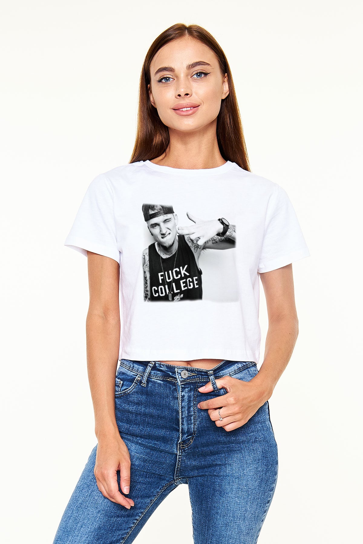 Machine Gun Kelly Beyaz Croptop Tişört