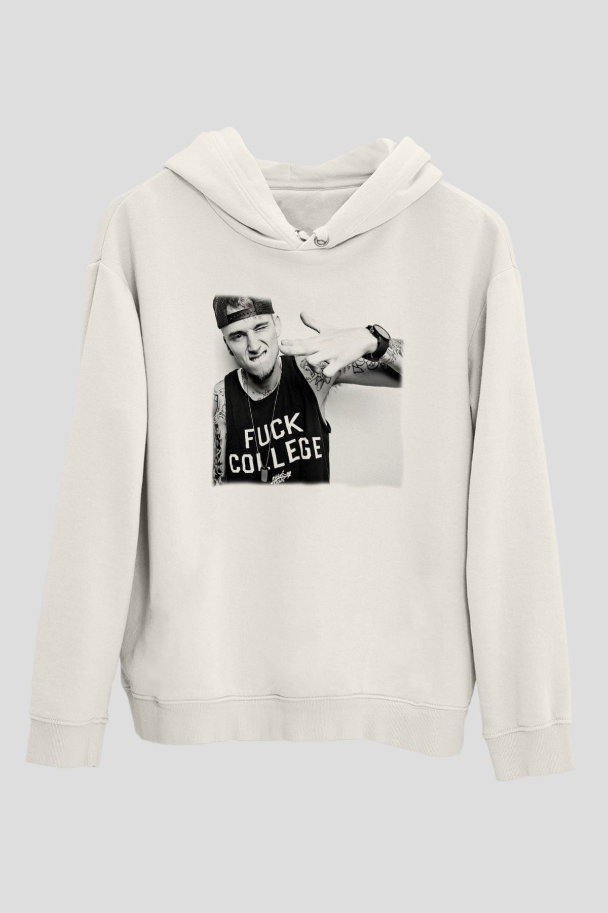 Machine Gun Kelly Beyaz Unisex Kapşonlu Sweatshirt