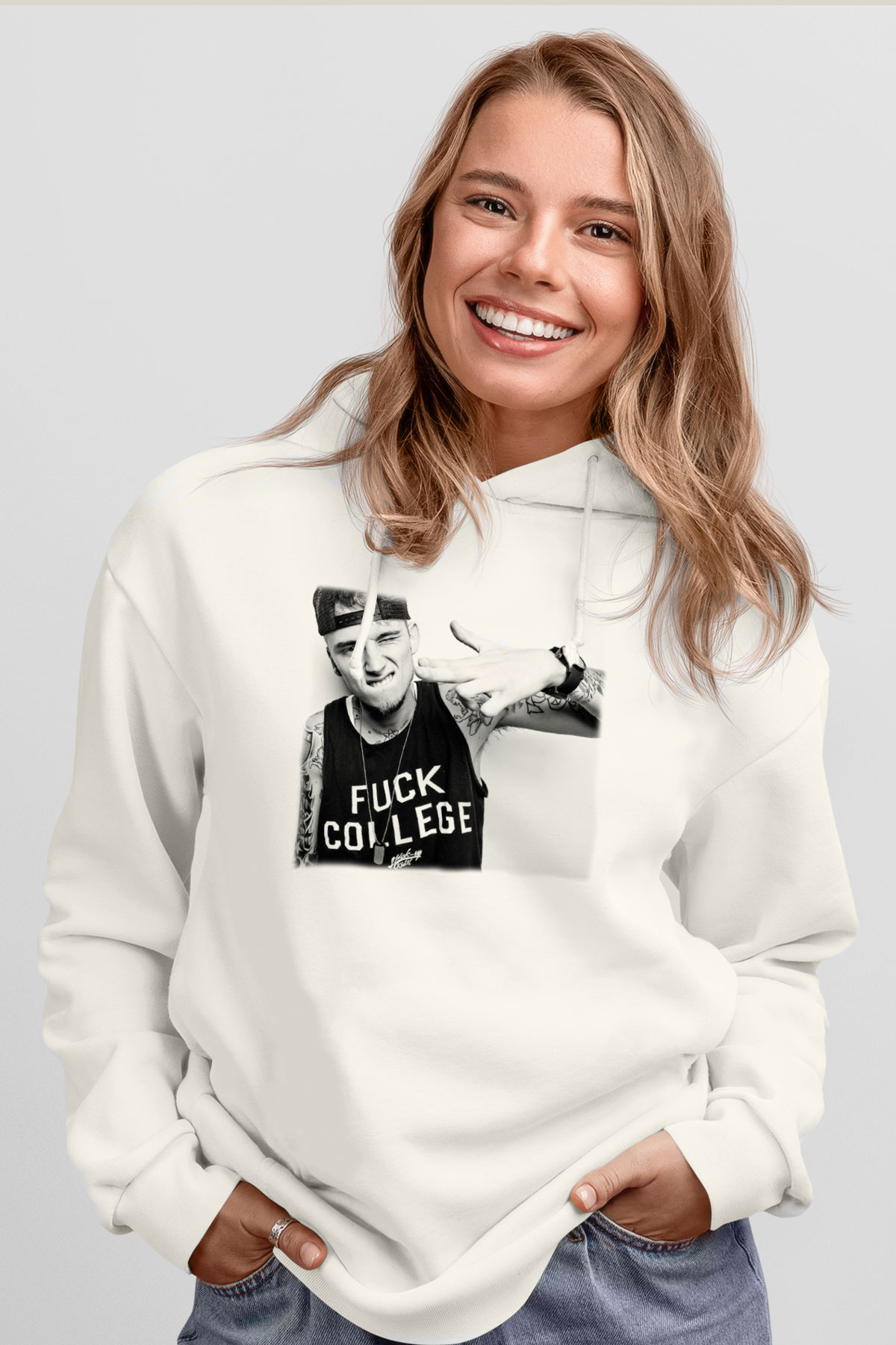 Machine Gun Kelly Beyaz Unisex Kapşonlu Sweatshirt