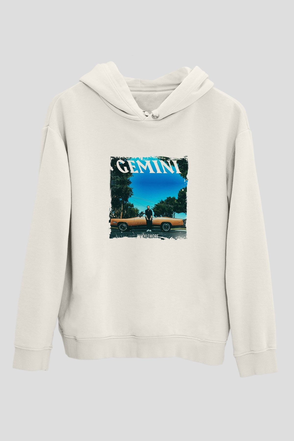 Macklemore Baskılı Unisex Beyaz Kapüşonlu Sweatshirt