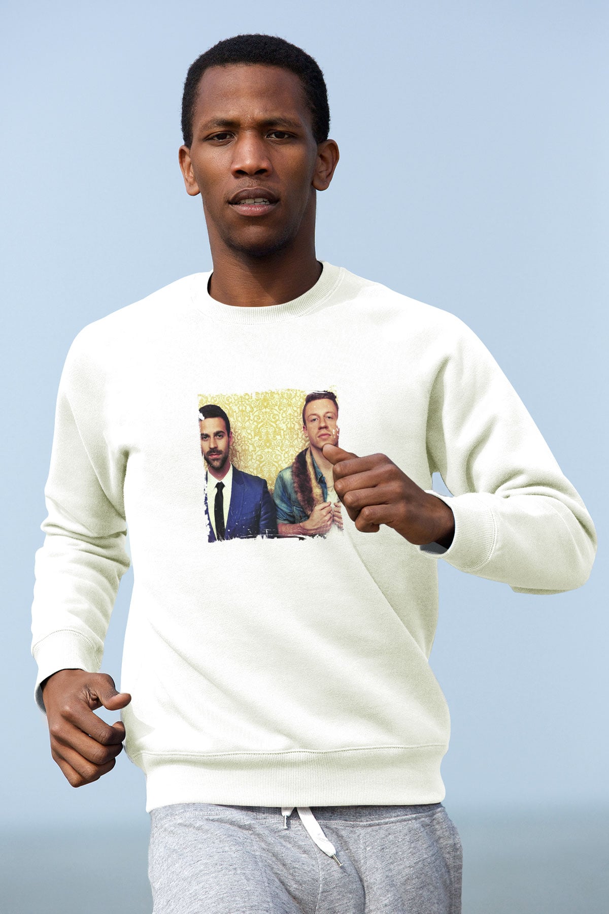 Macklemore Baskılı Unisex Beyaz Sweatshirt