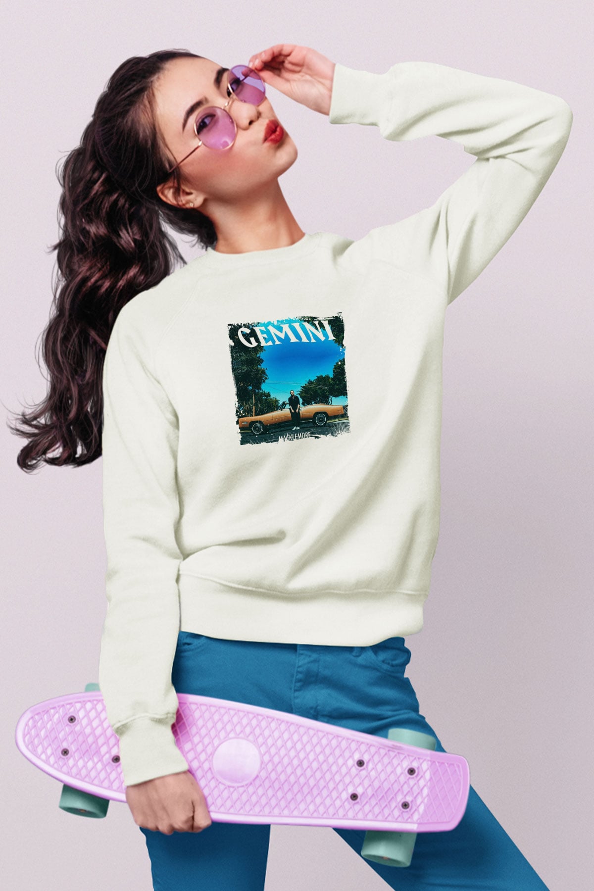 Macklemore Baskılı Unisex Beyaz Sweatshirt
