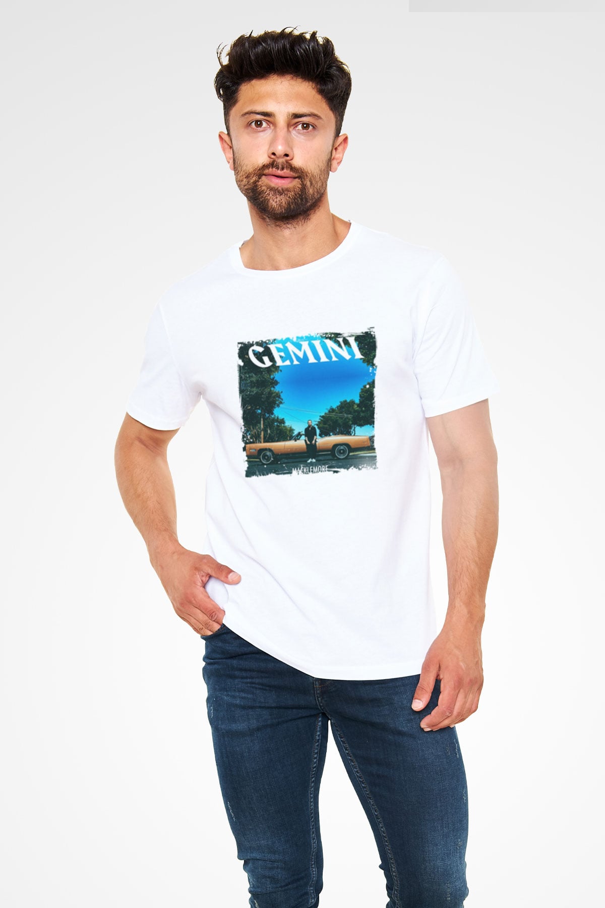 Macklemore Baskılı Unisex Beyaz Tişört