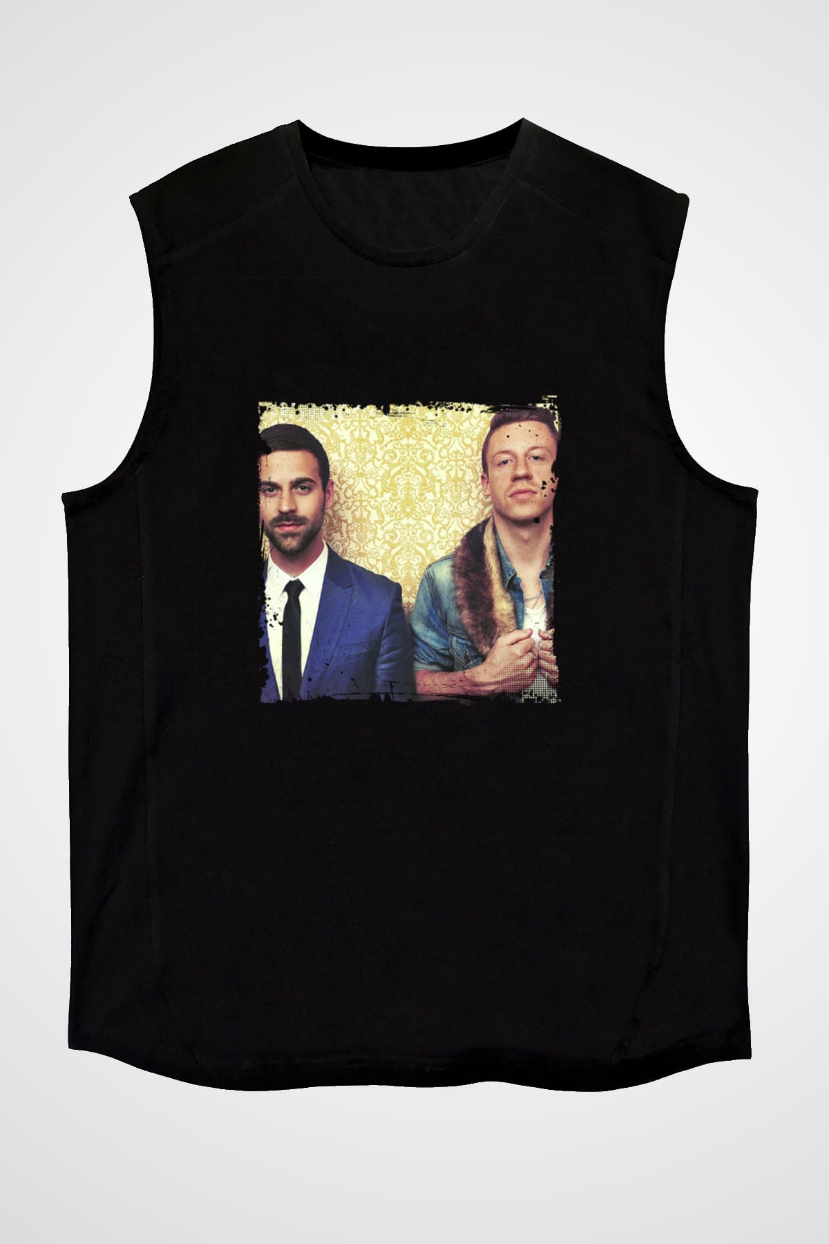 Macklemore Baskılı Unisex Siyah Kolsuz Tişört