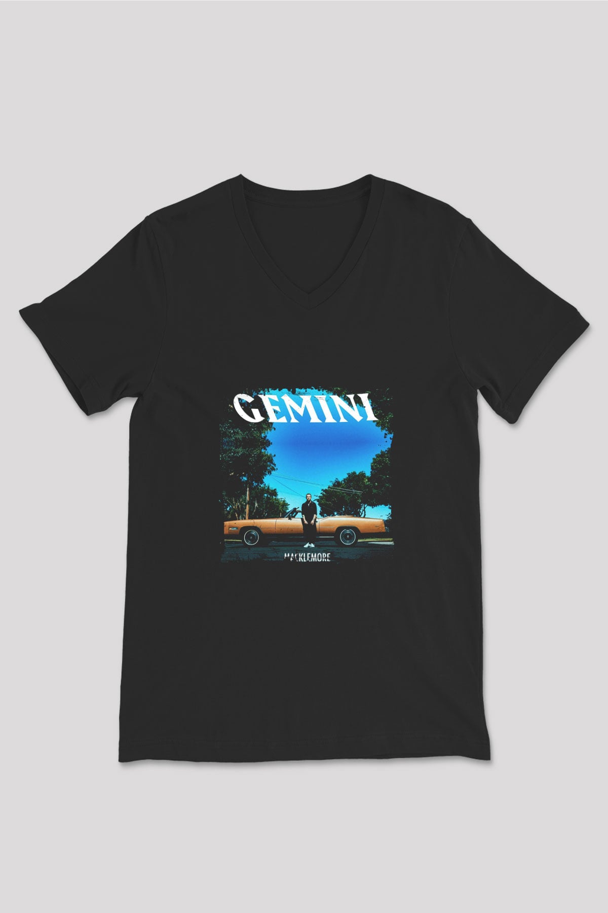 Macklemore Baskılı Unisex Siyah V Yaka Tişört