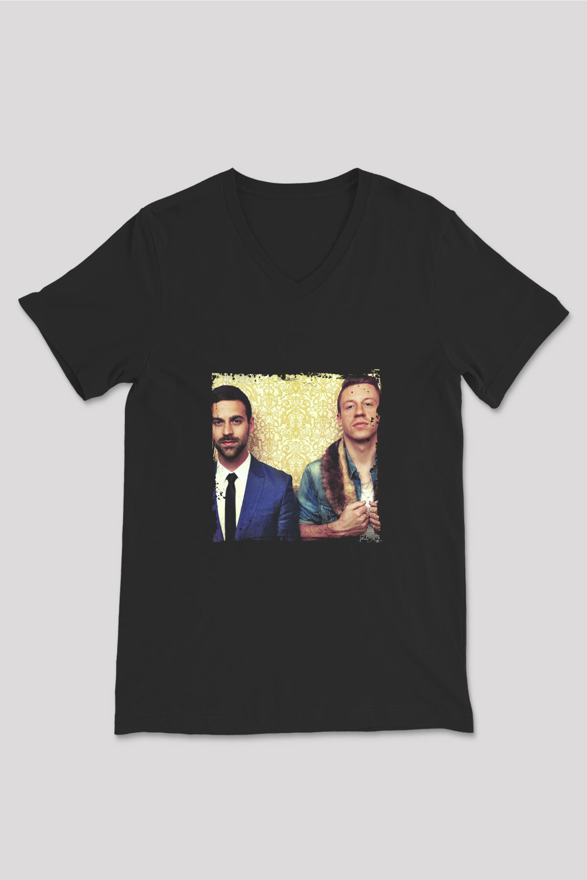 Macklemore Baskılı Unisex Siyah V Yaka Tişört