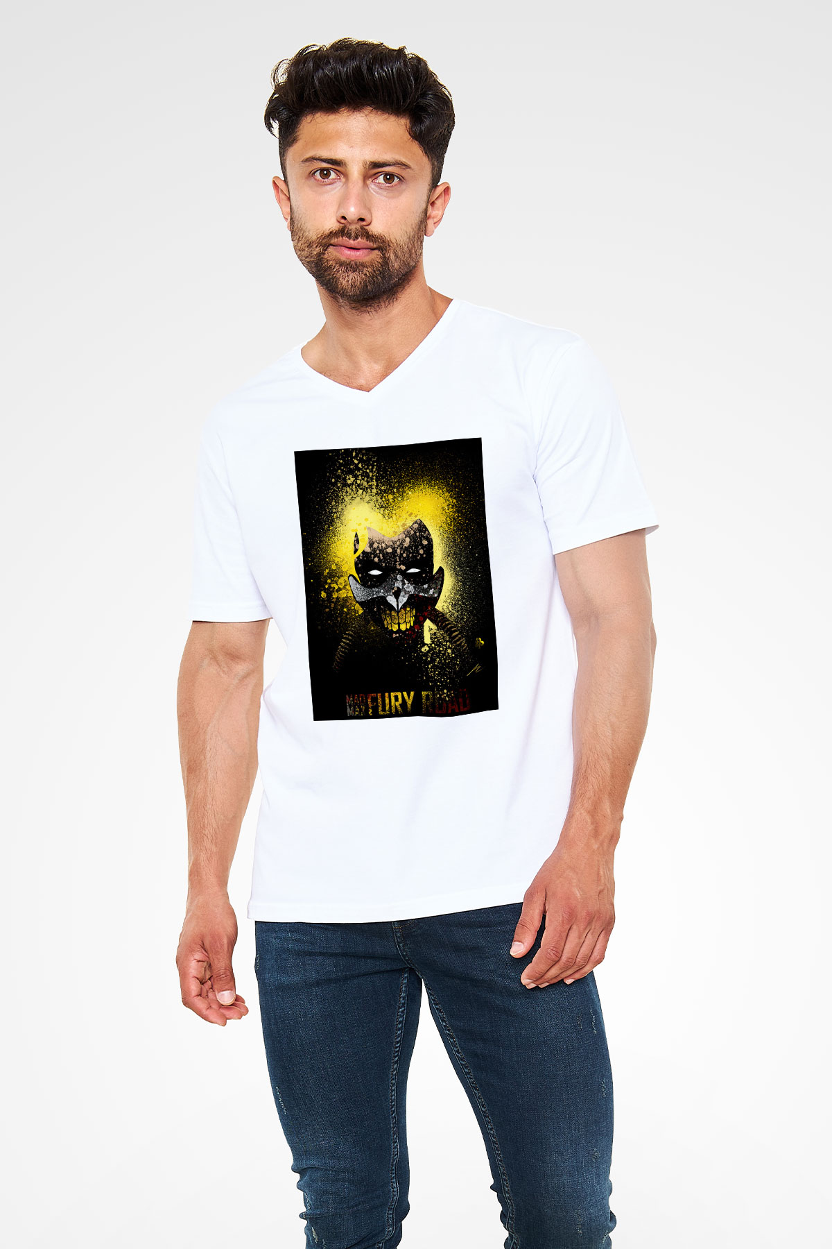 Mad Max Beyaz Unisex V Yaka Tişört T-Shirt