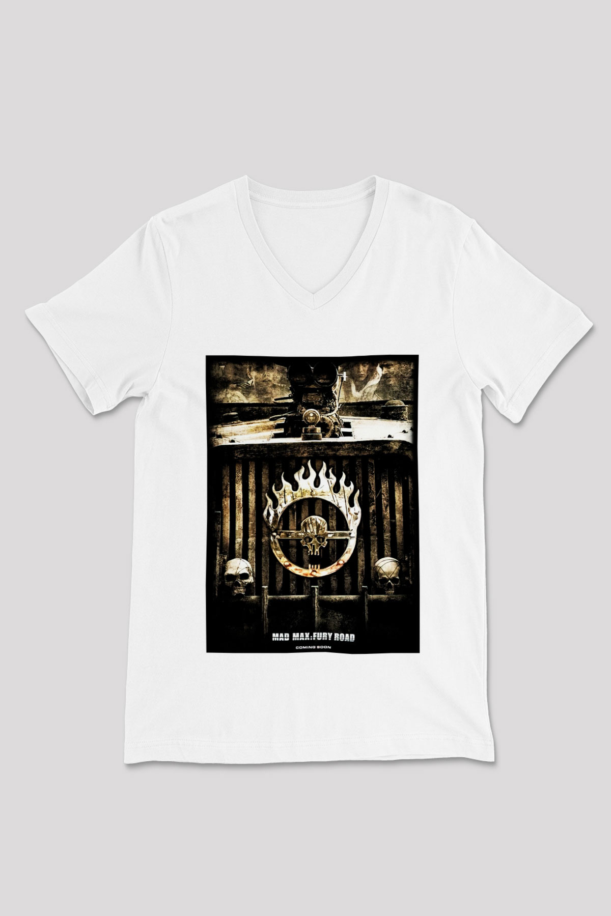 Mad Max Beyaz Unisex V Yaka Tişört T-Shirt