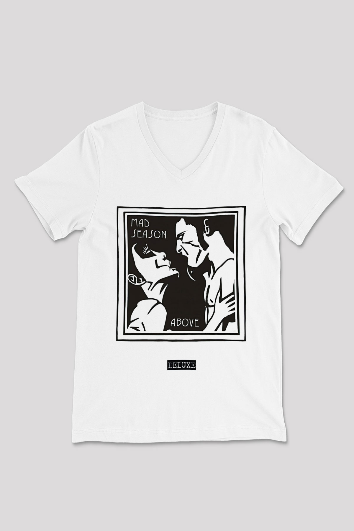 Mad Season Baskılı Beyaz Unisex V Yaka Tişört - Tshirt