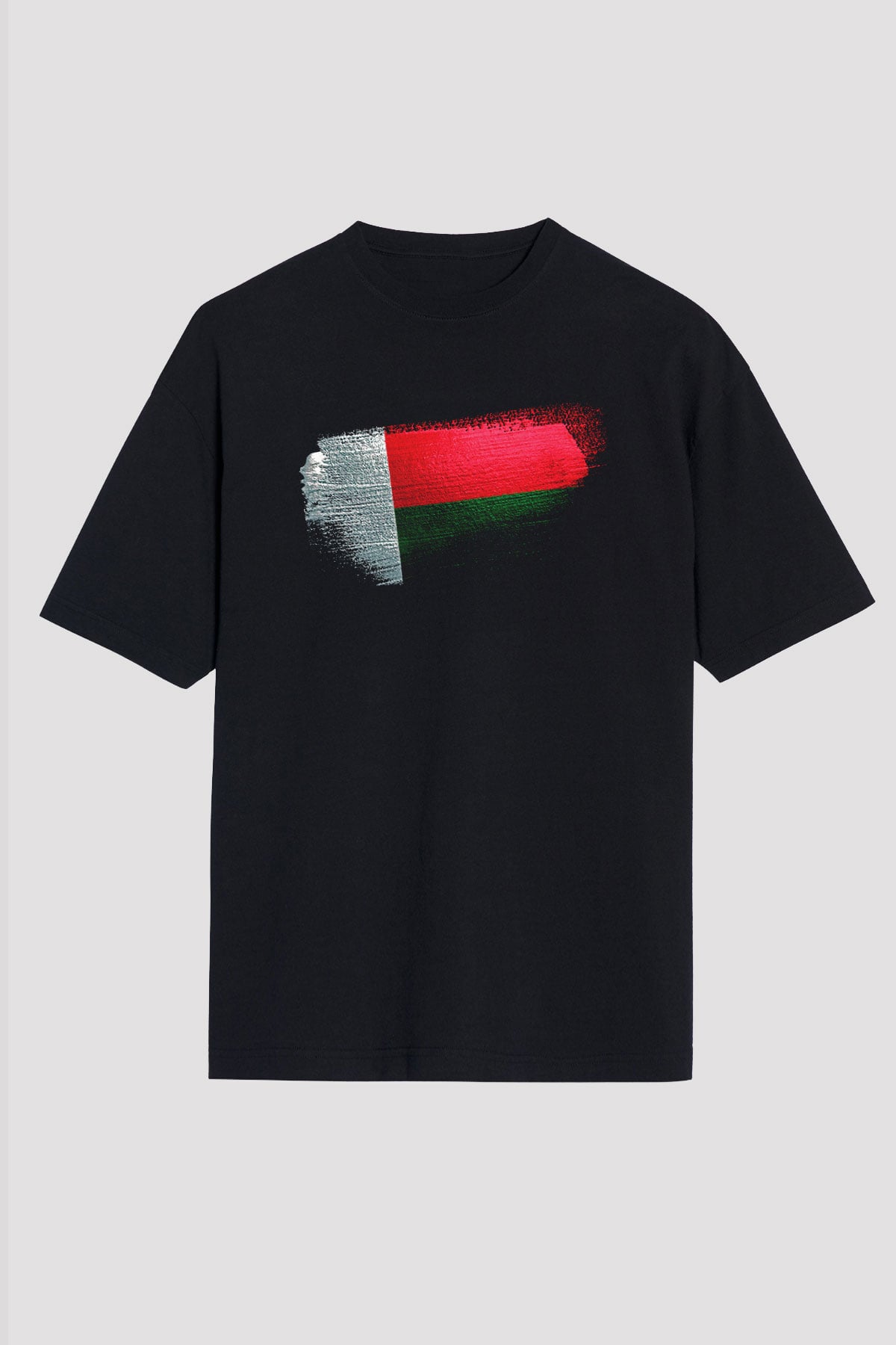 Madagaskar - Madagascar Bayrağı Baskılı Unisex Siyah Oversize Tişört