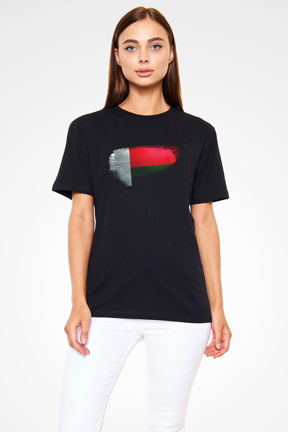 Madagaskar - Madagascar Bayrağı Baskılı Unisex Siyah Tişört