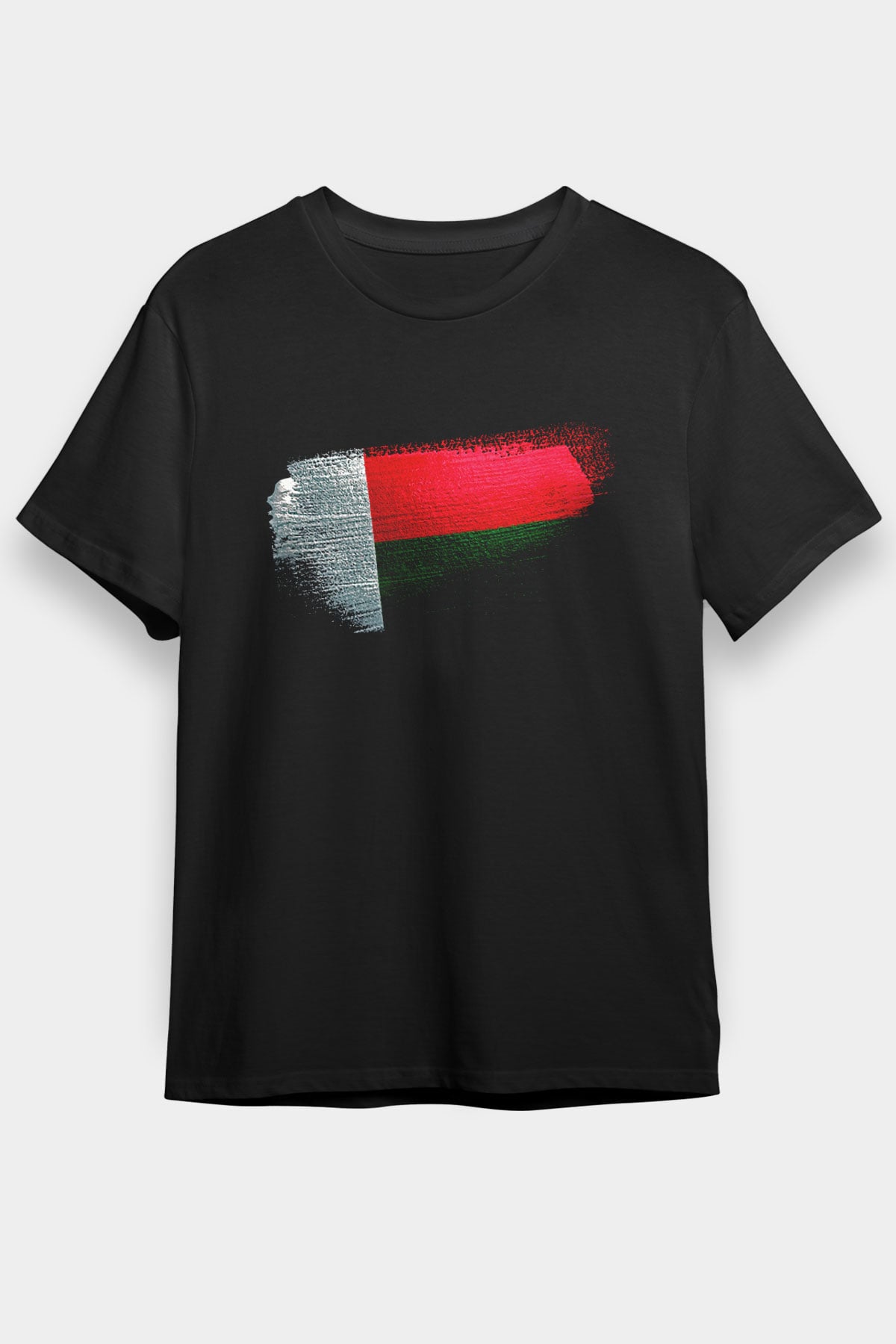 Madagaskar - Madagascar Bayrağı Baskılı Unisex Siyah Tişört