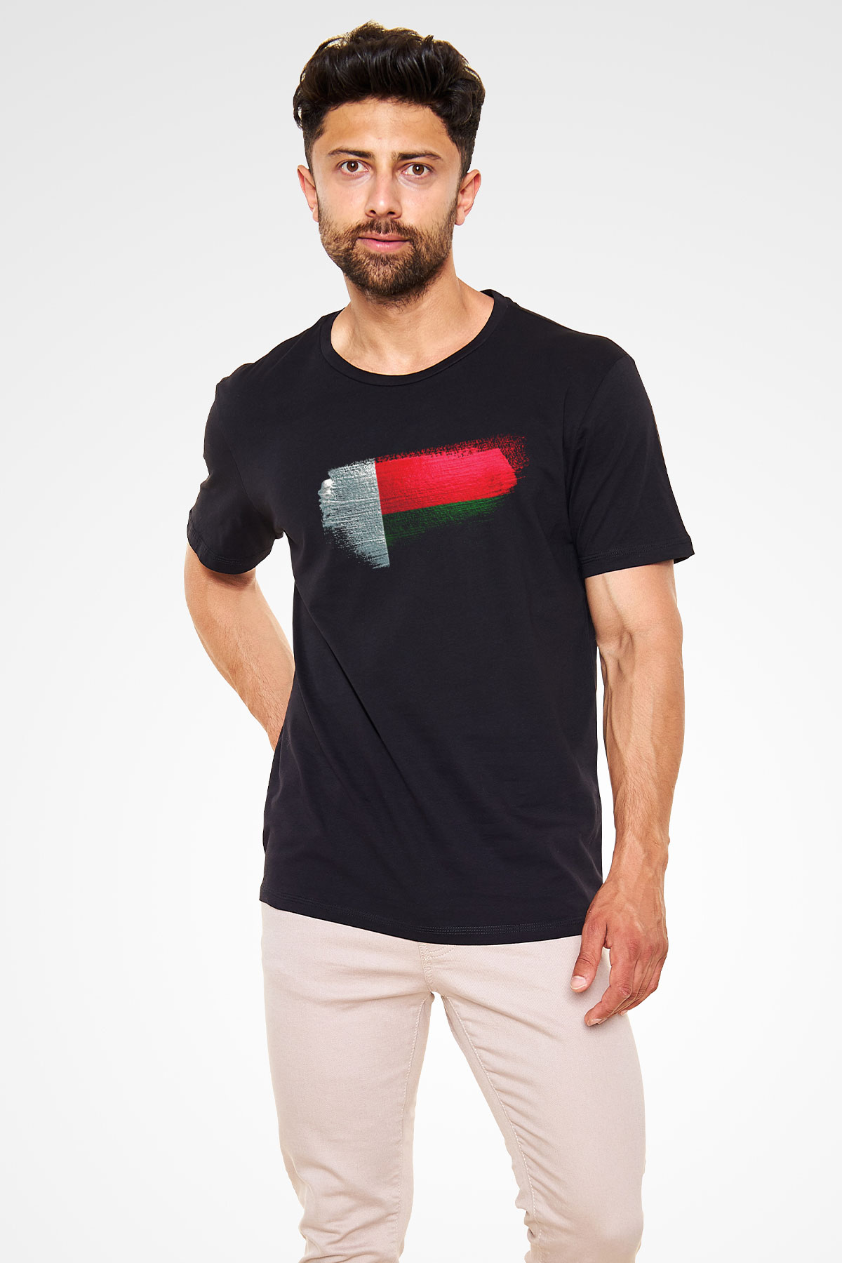 Madagaskar - Madagascar Bayrağı Baskılı Unisex Siyah Tişört
