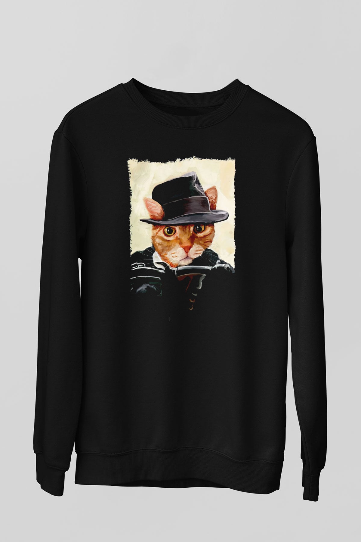 Mafya Kedi Baskılı Unisex Siyah  Sweatshirt