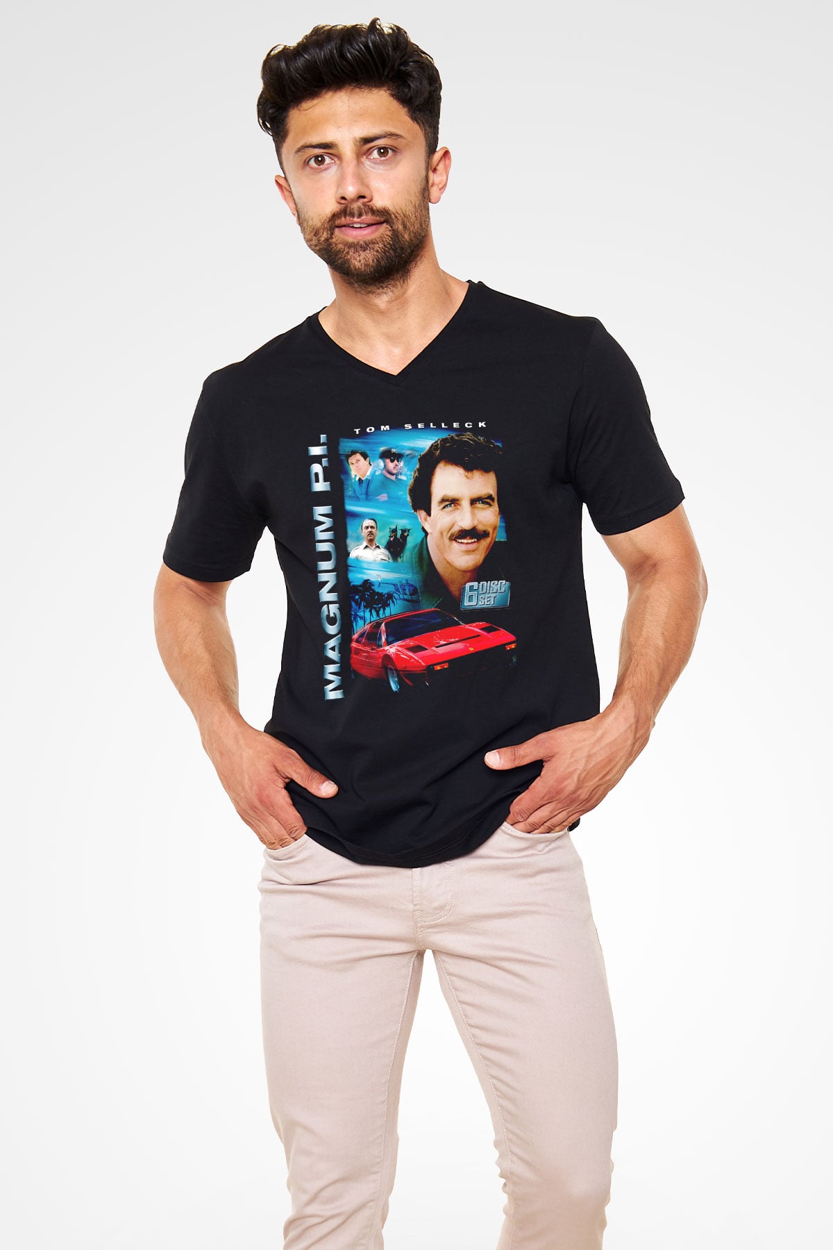 Magnum P.I. Siyah Unisex V Yaka Tişört
