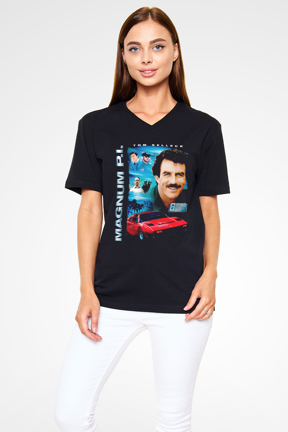 Magnum P.I. Siyah Unisex V Yaka Tişört