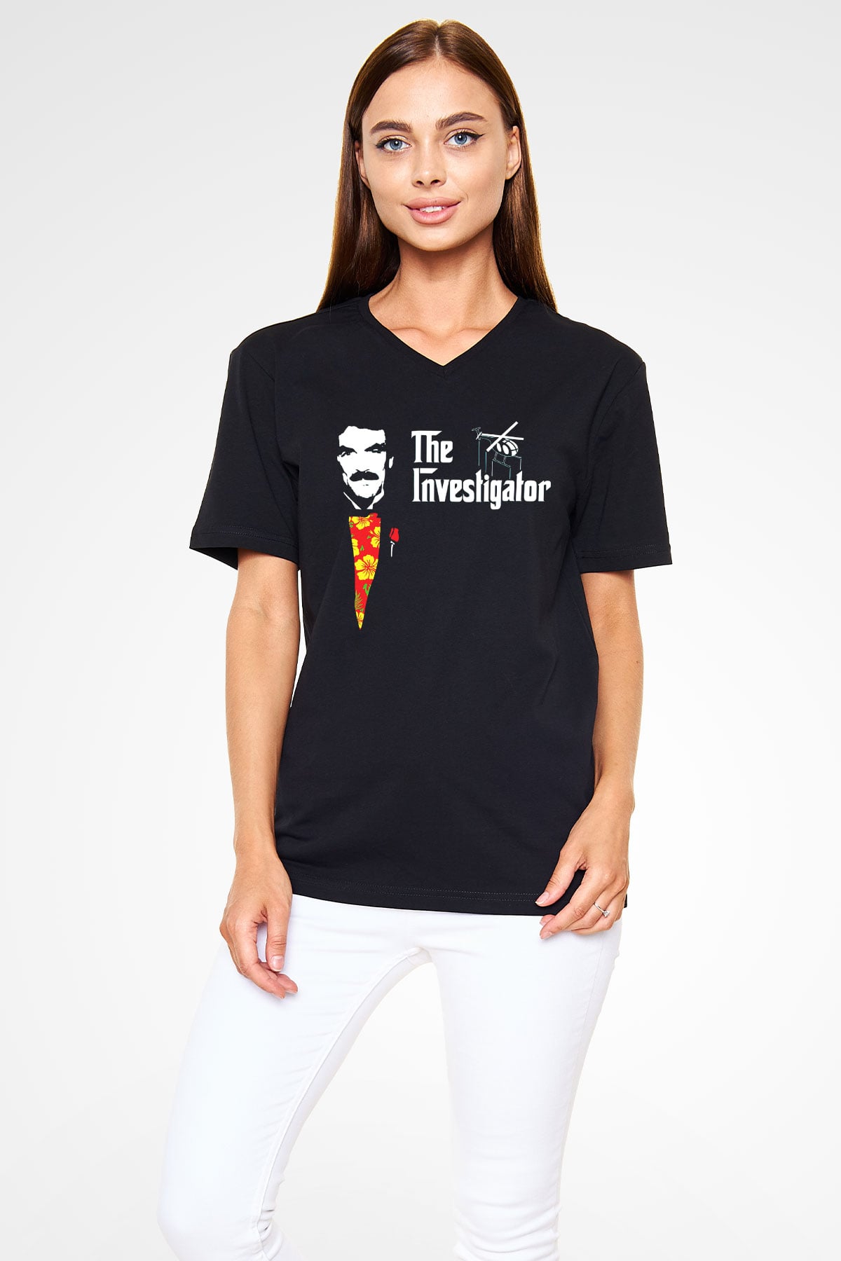 Magnum P.I. Siyah Unisex V Yaka Tişört