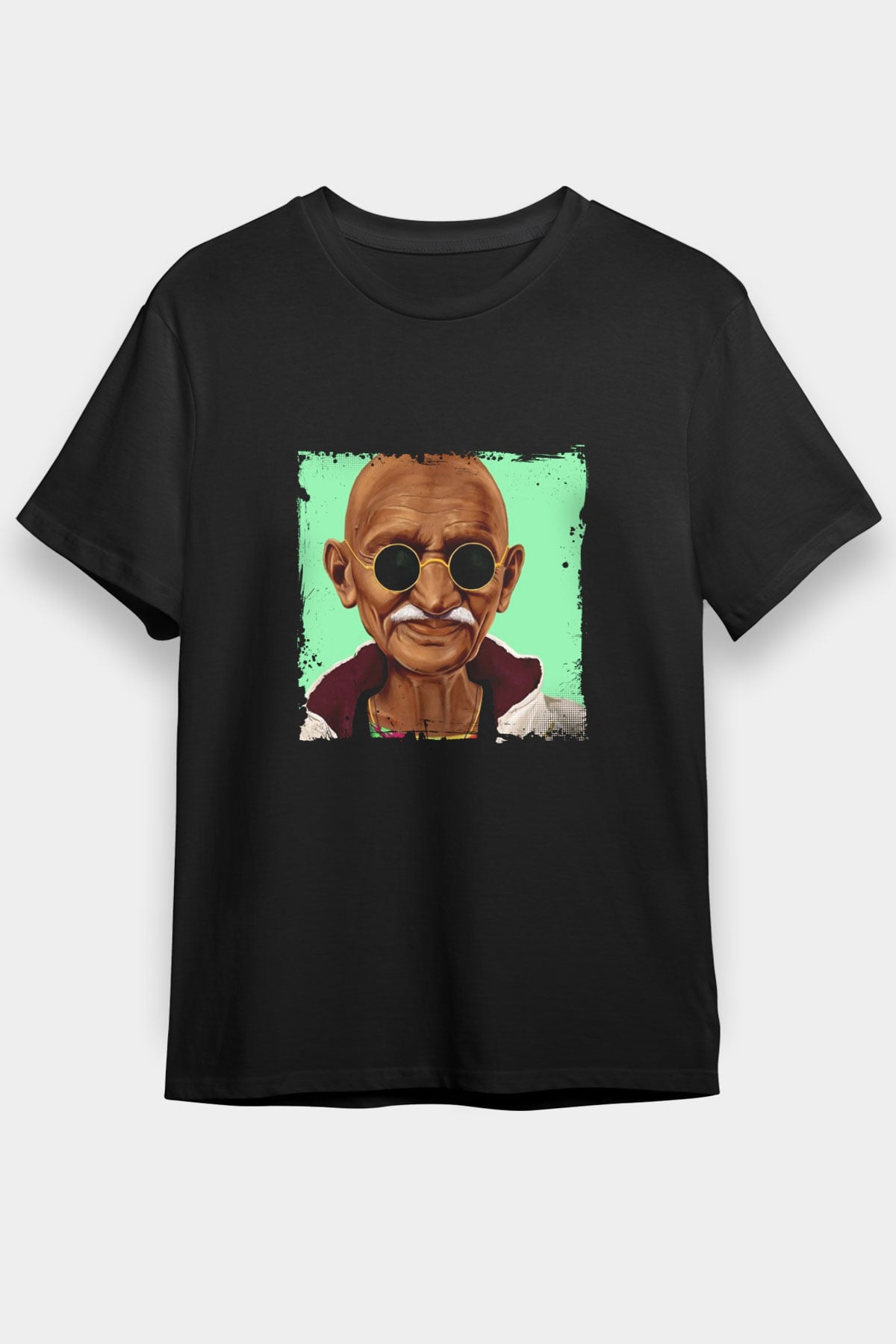 Mahatma Gandi Baskılı Unisex Siyah Tişört