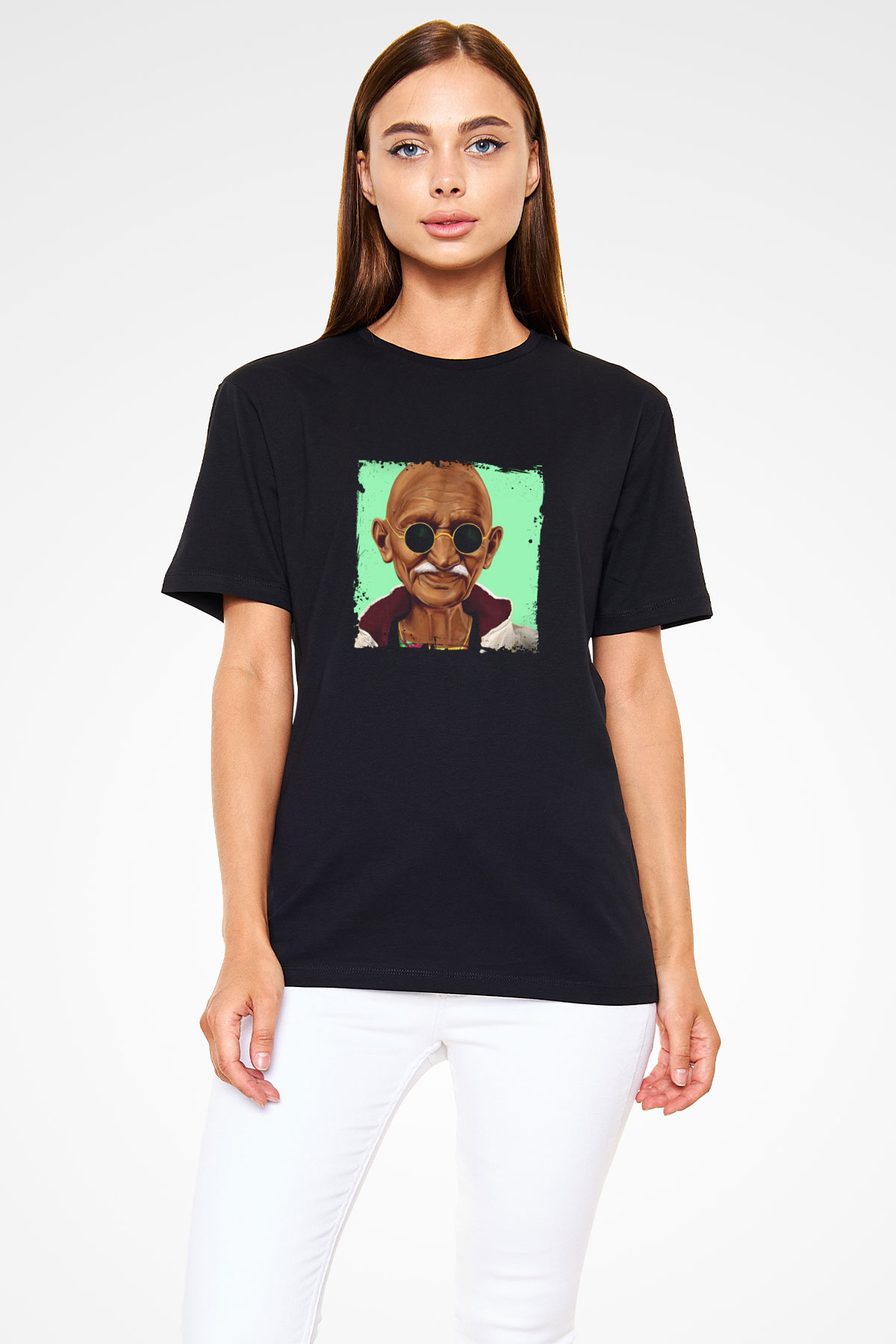 Mahatma Gandi Baskılı Unisex Siyah Tişört