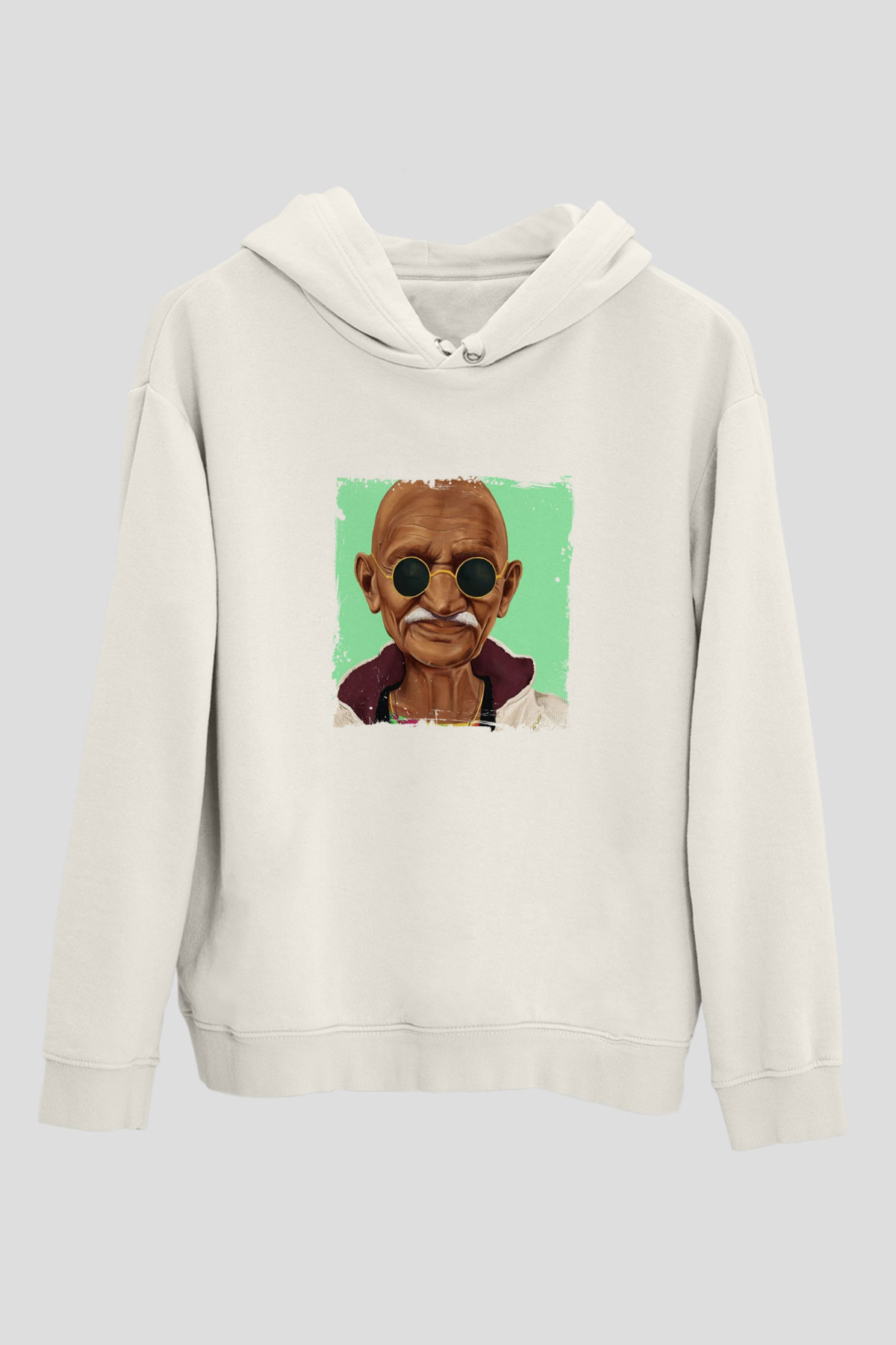 Mahatma Gandi Unisex Baskılı Beyaz Kapüşonlu Sweatshirt