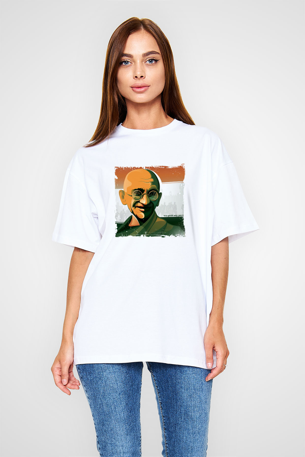 Mahatma Gandi Unisex Baskılı Beyaz Tişört