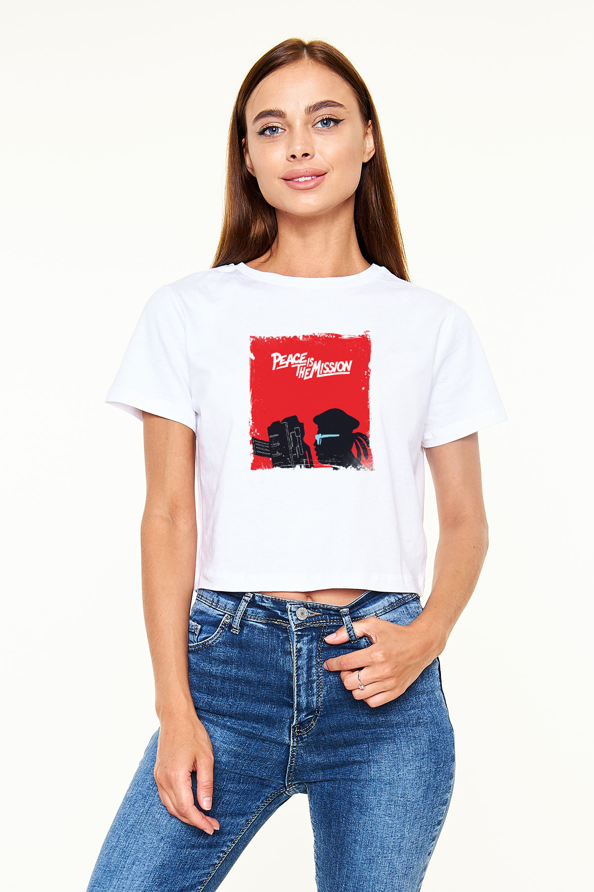 Major Lazer Baskılı Beyaz Kadın Crop Top Tişört