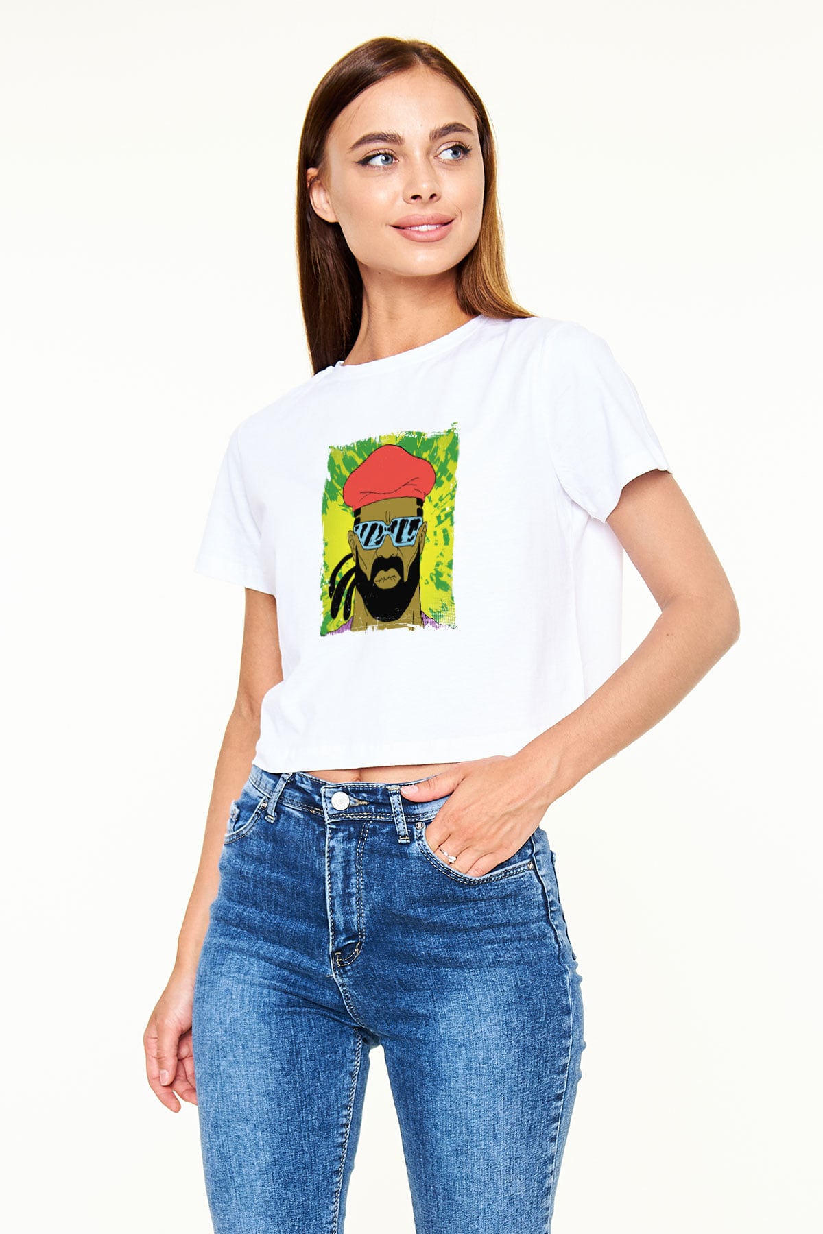 Major Lazer Baskılı Beyaz Kadın Crop Top Tişört