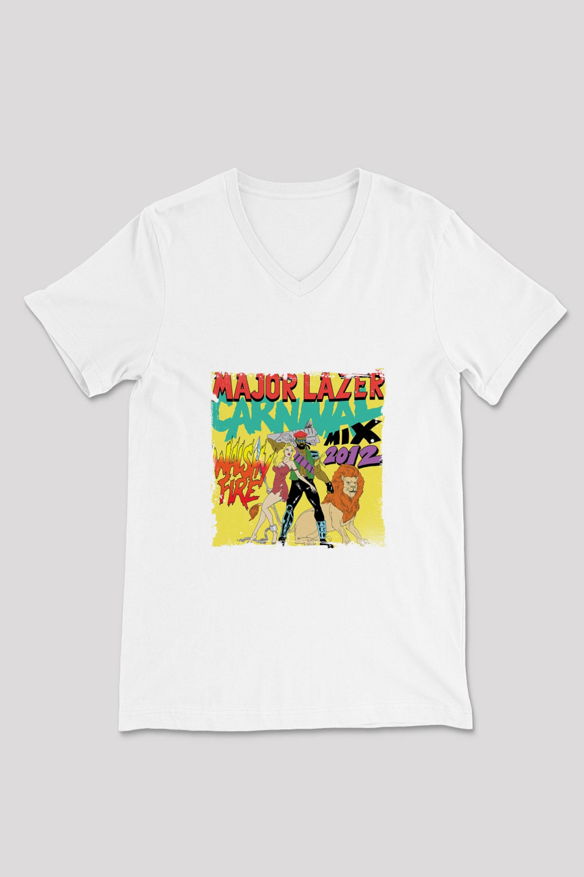 Major Lazer Baskılı Beyaz V Yaka Unisex Tişört